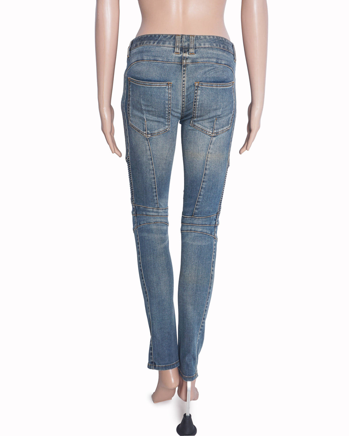 Balmain Paris Blue Mid-Wash Biker Jeans
