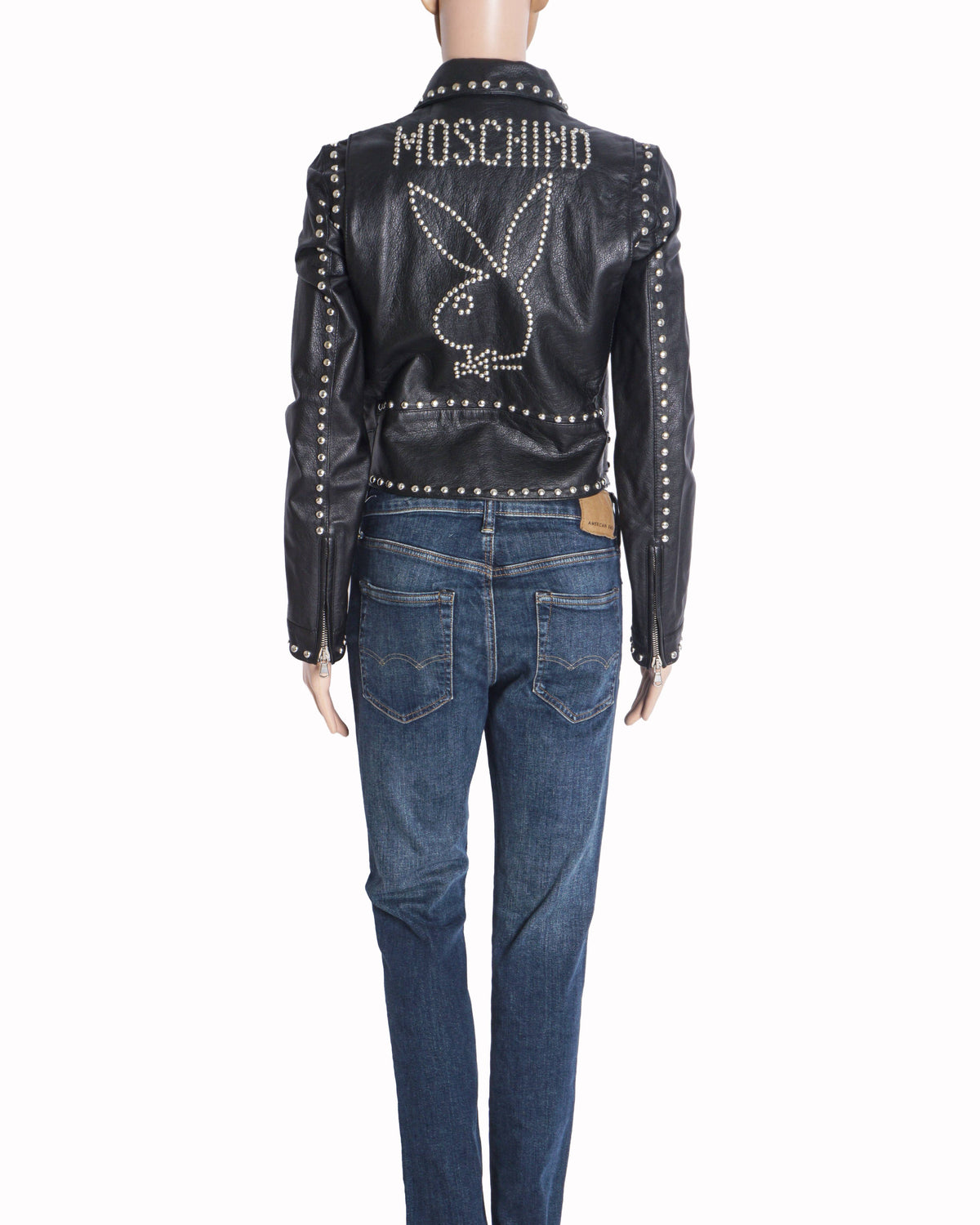 Moschino Studs Rock & Roll Black Leather Biker Jacket