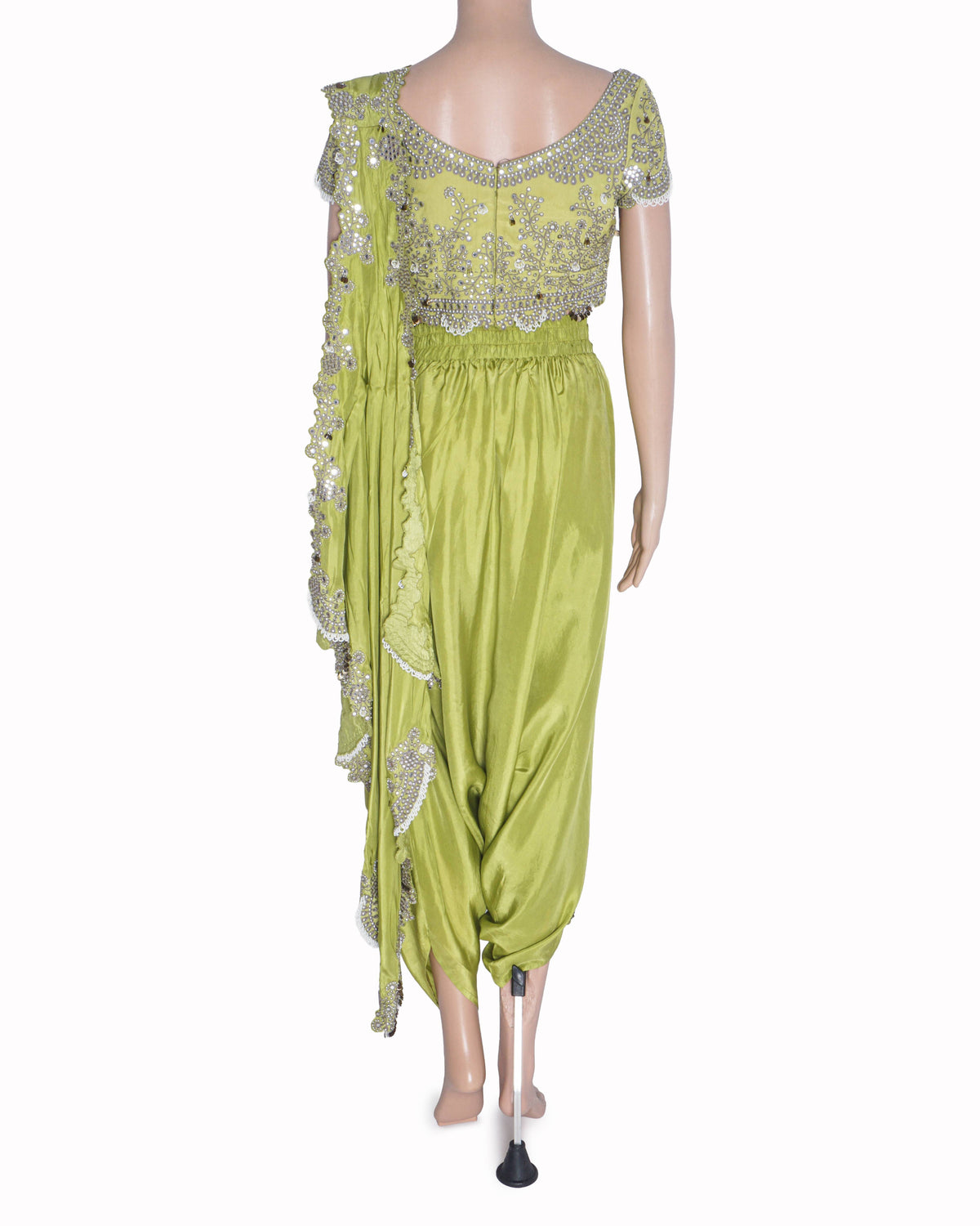 Nupur Kanoi Pista Habutai Silk & Crepe Hand Embroidered Pre-Draped Dhoti Saree Set