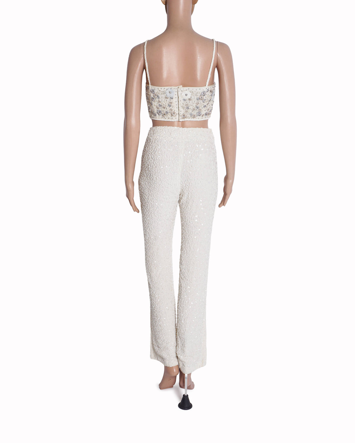 Shriya Som Ivory Floral Embroidered Bustier & Sequin Trouser Set