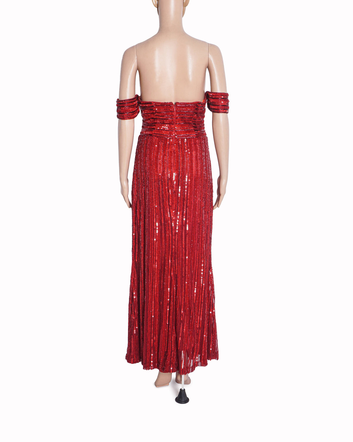 Ambrosia Red Off-Shoulder Hand-Embroidered Sequin Gown