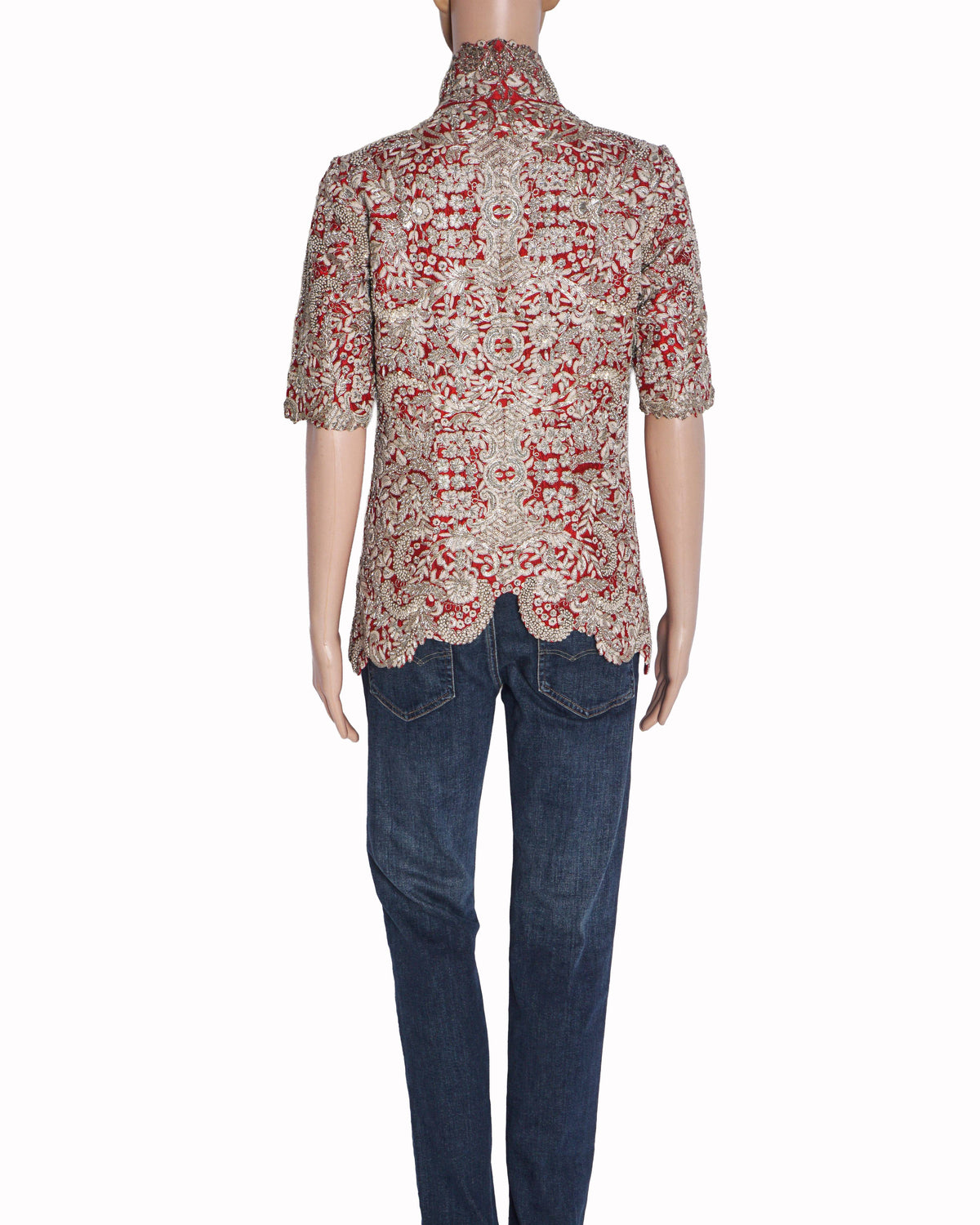Anamika Khanna Red & Silver Zardozi Embroidered Short Jacket