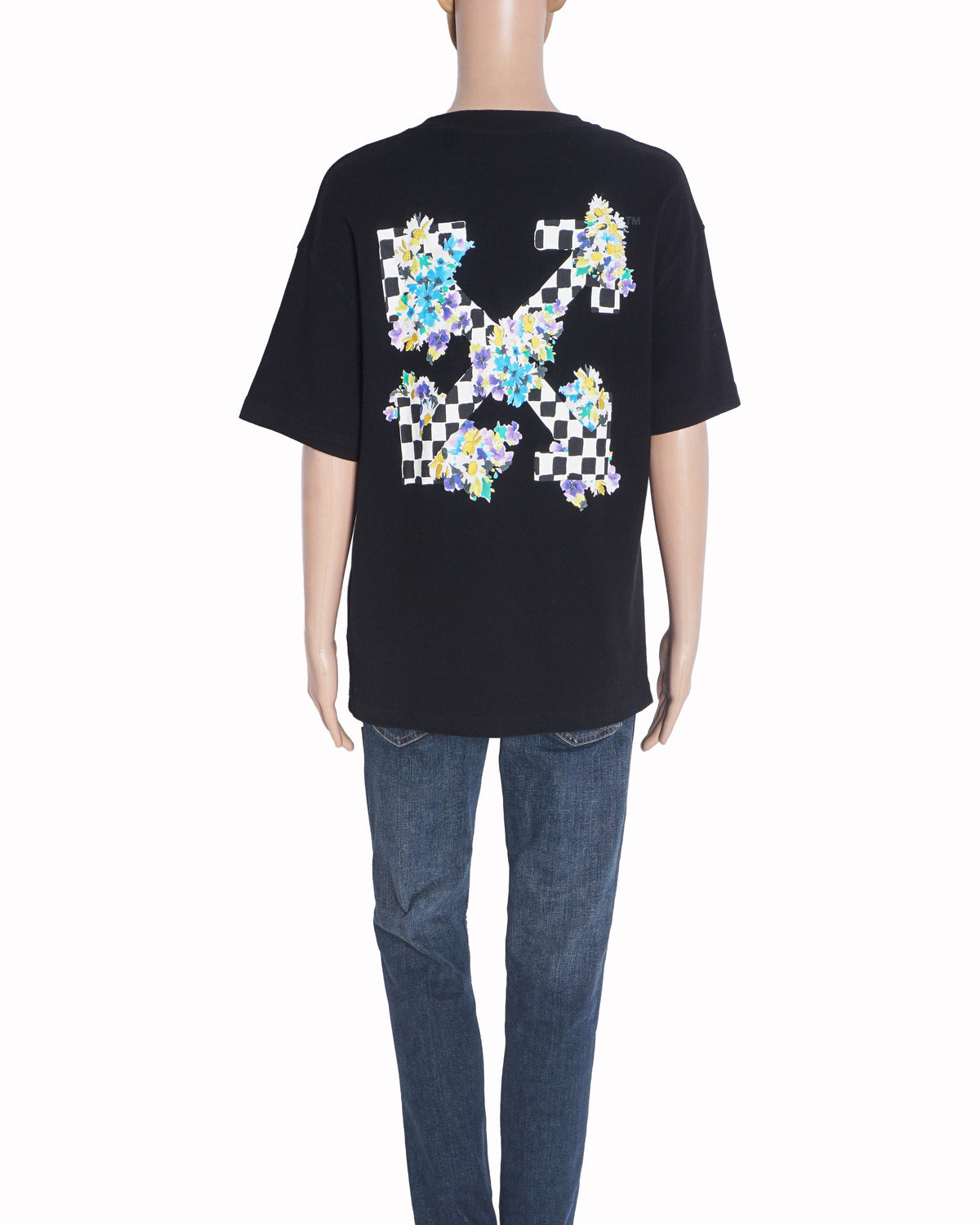 Off-White Black Floral Arrow Logo Cotton Crew Neck T-Shirt