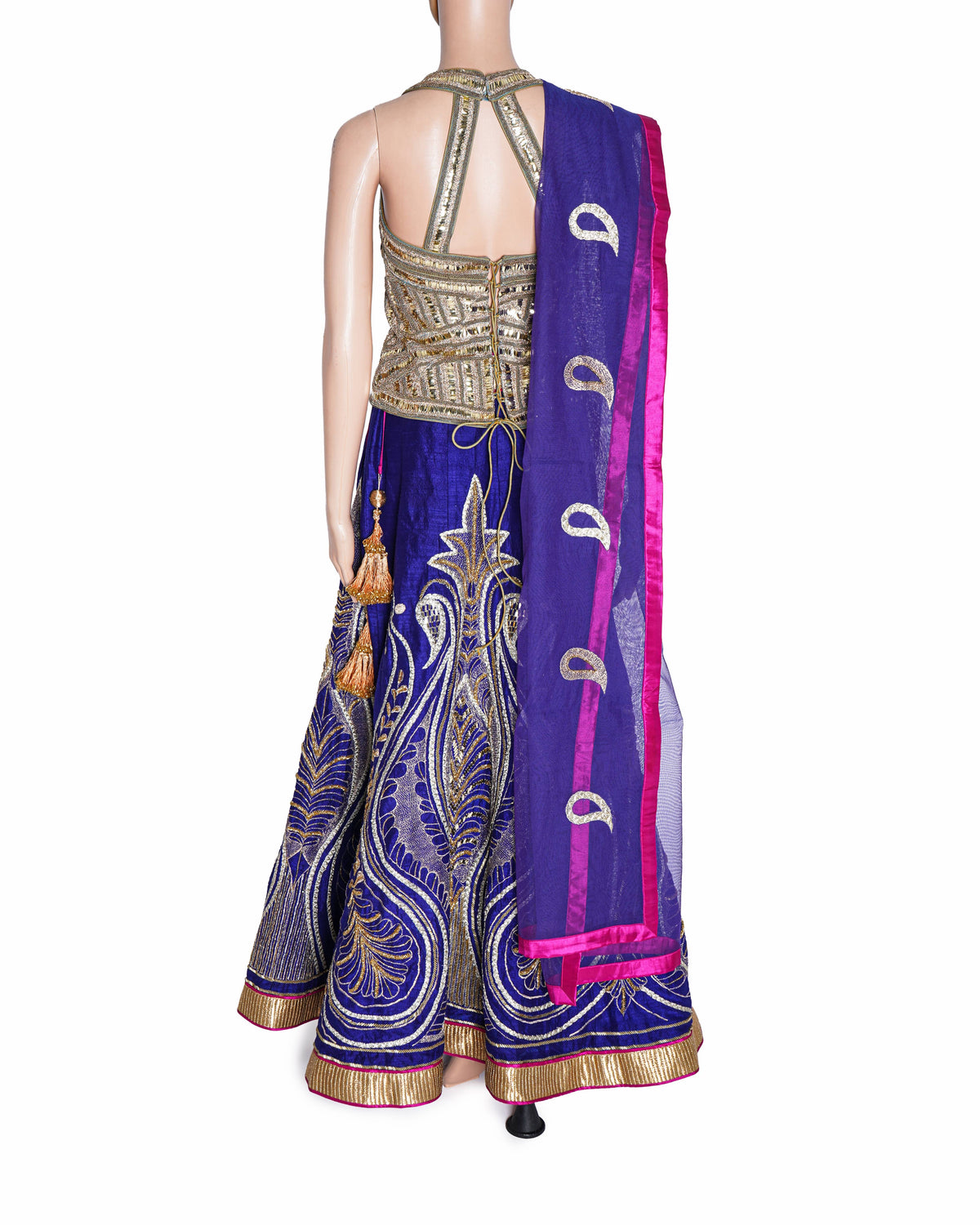Jade by Monica & Karishma Ink Blue and Gold Embroidered Lehenga Set