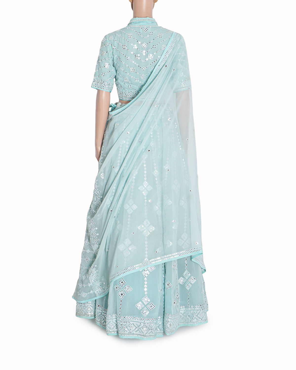 Asal By Abu Jani Sandeep Khosla Powder Blue Mirror Lehenga Set