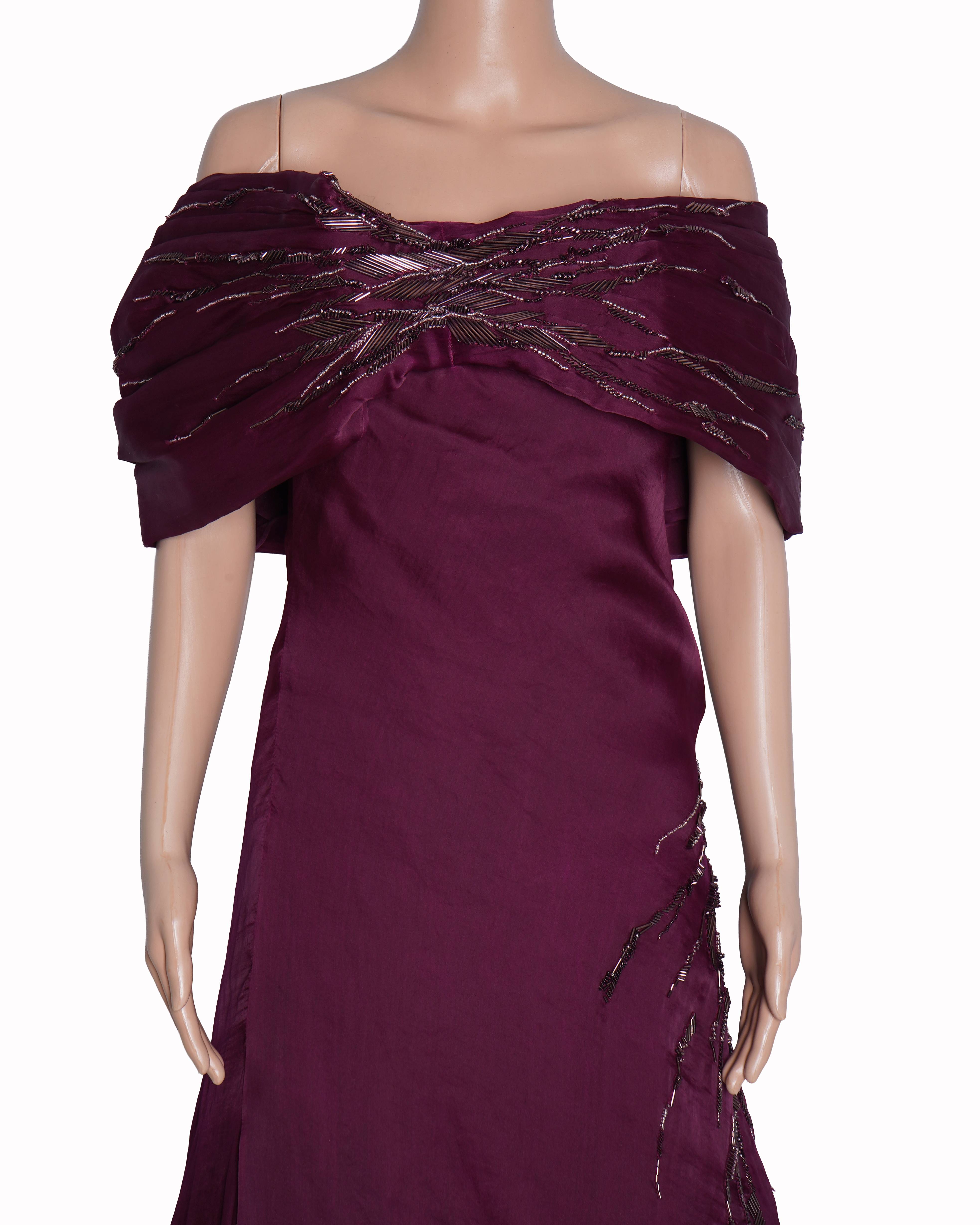 Gaurav Gupta Burgundy Gown With Sequin Detailing