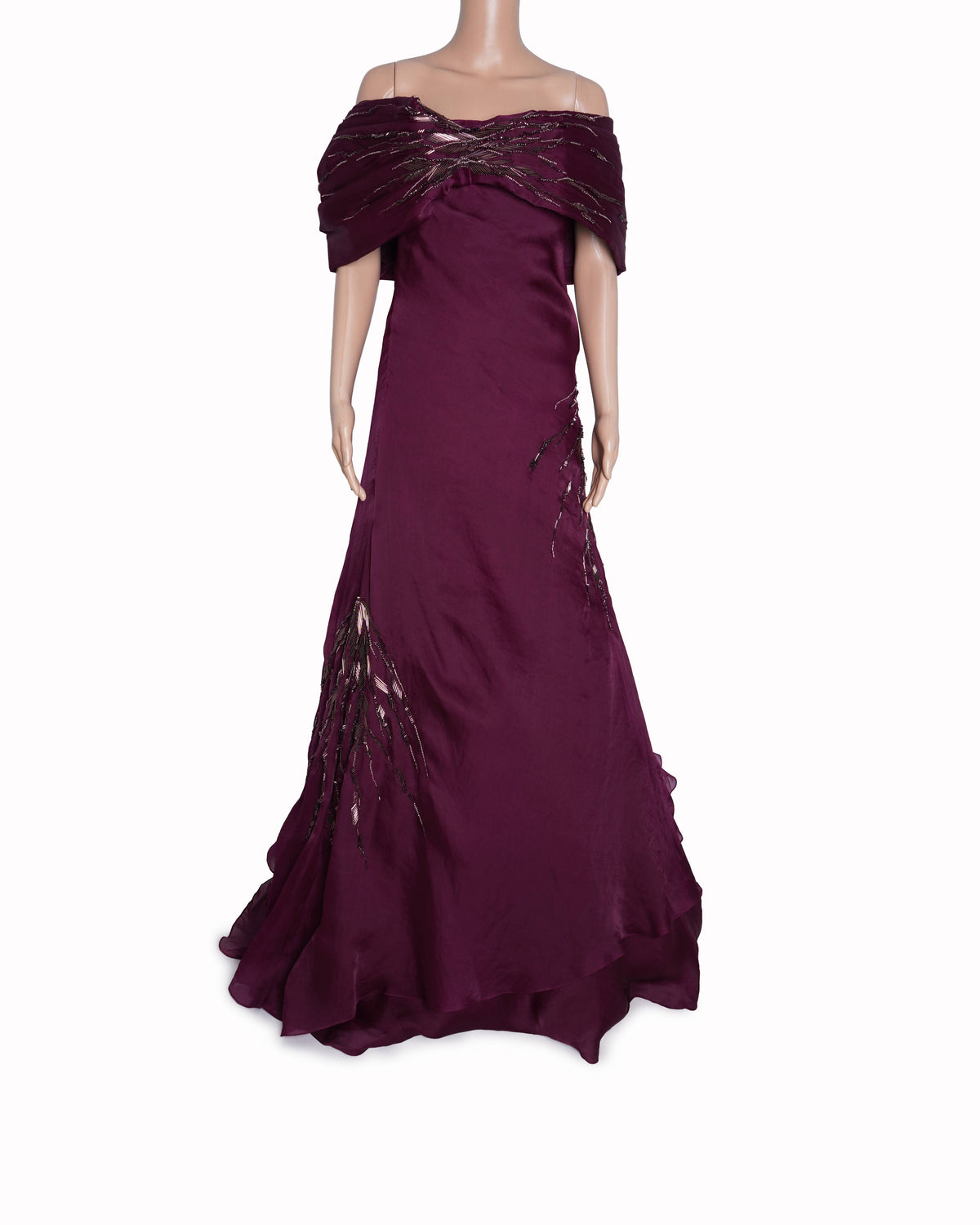 Gaurav Gupta Burgundy Gown With Sequin Detailing