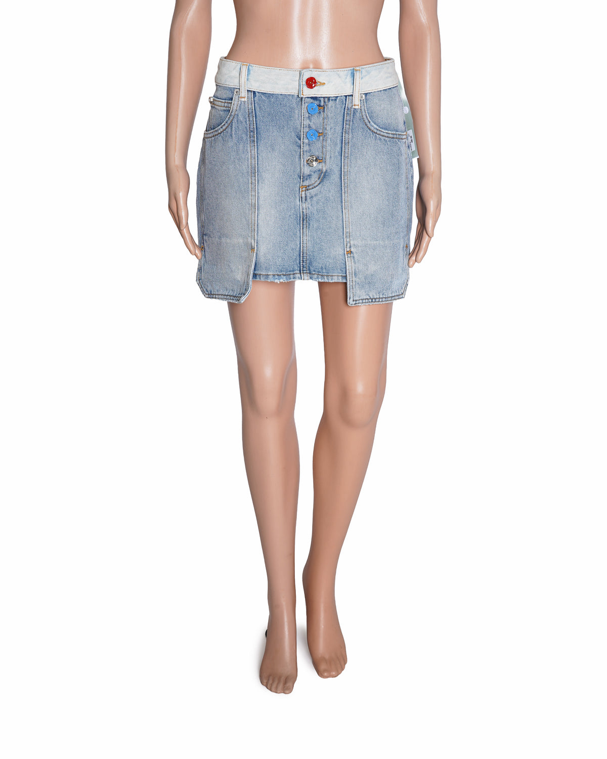 Off-White Light Wash Deconstructed Denim Mini Skirt