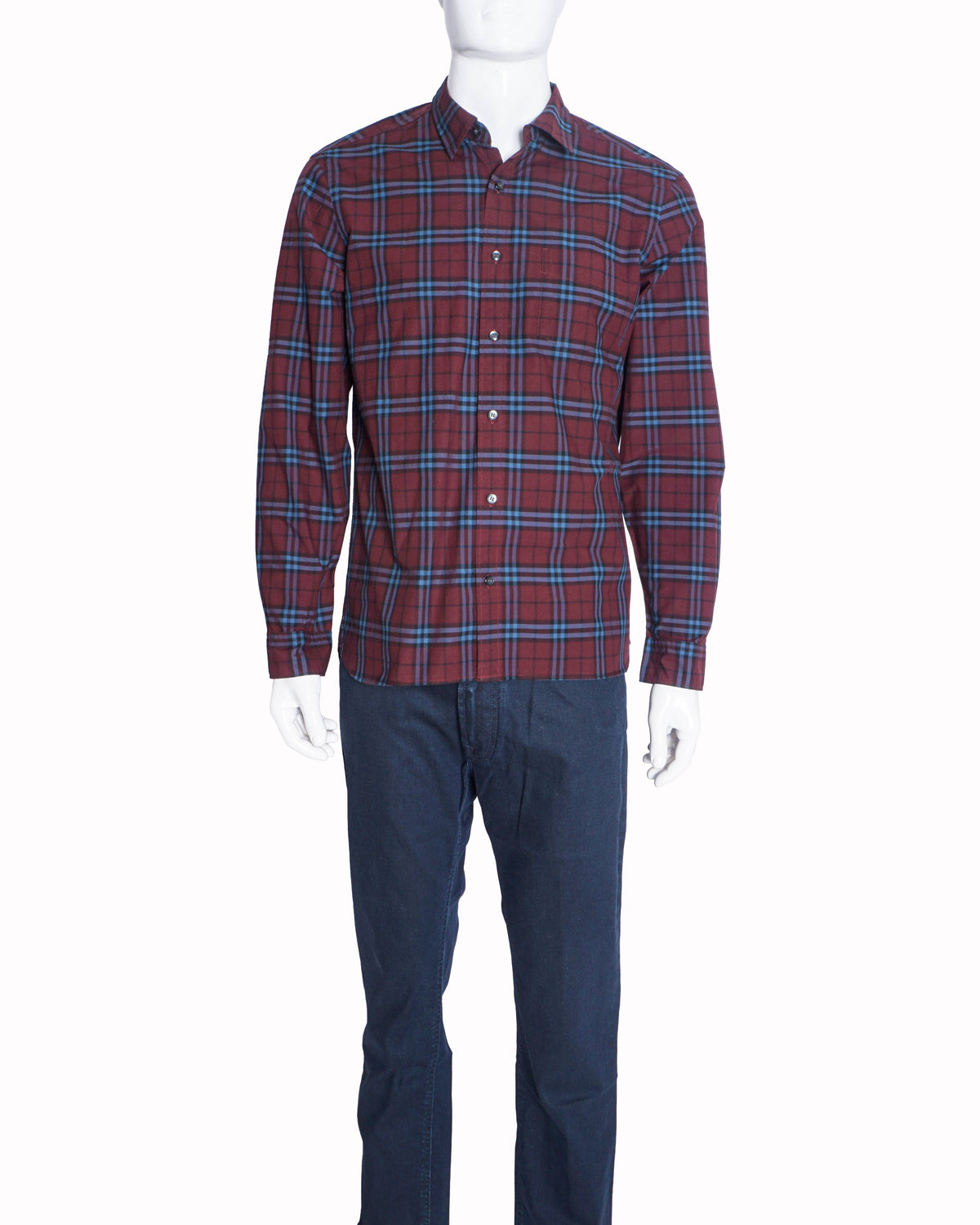 Burberry Men's Burgundy & Blue Large Checked Shirt