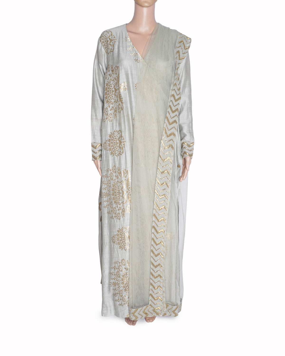 Neeta Lulla Grey and Gold Foil Print Angrakha Suit Set