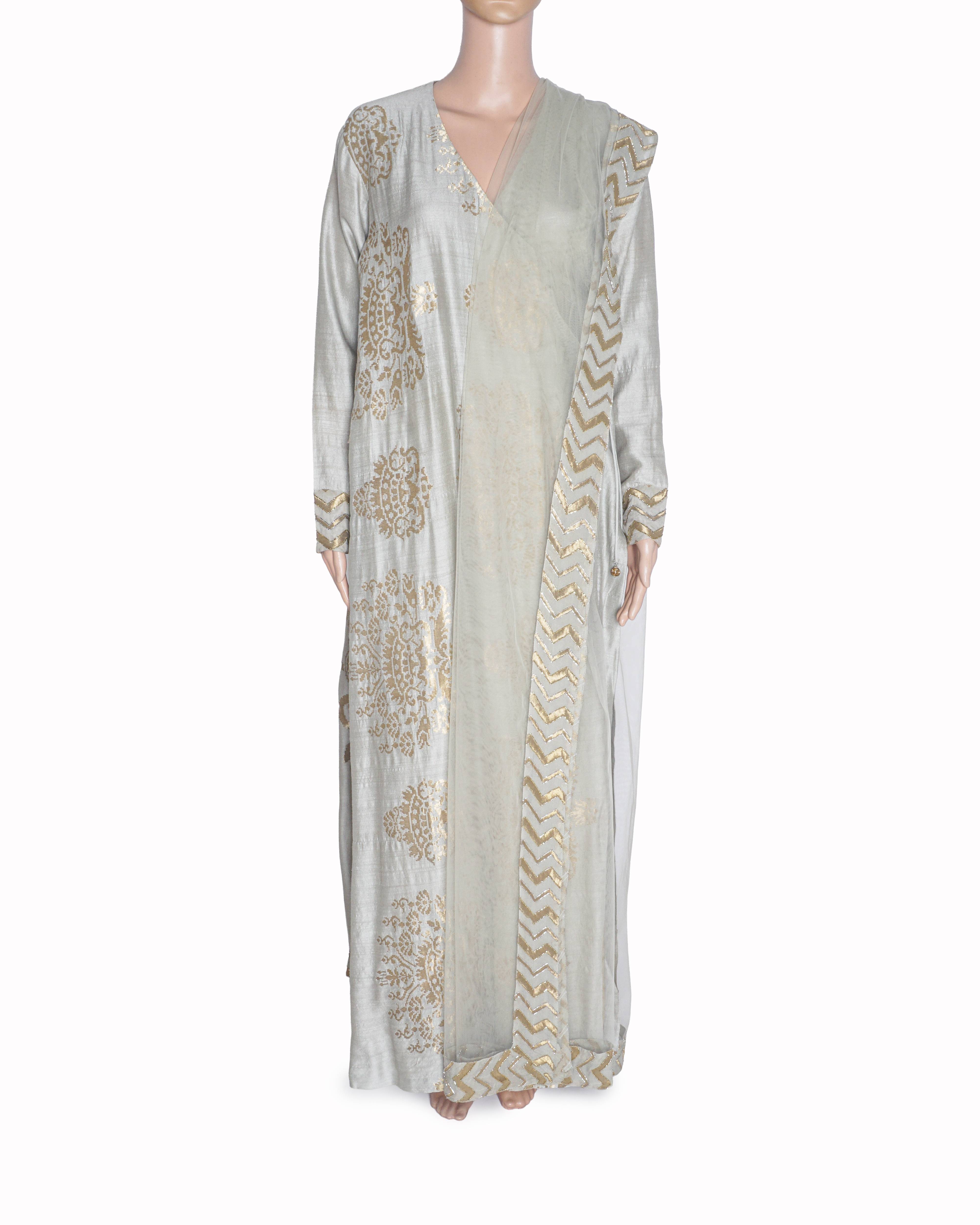 Neeta Lulla Grey and Gold Foil Print Angrakha Suit Set