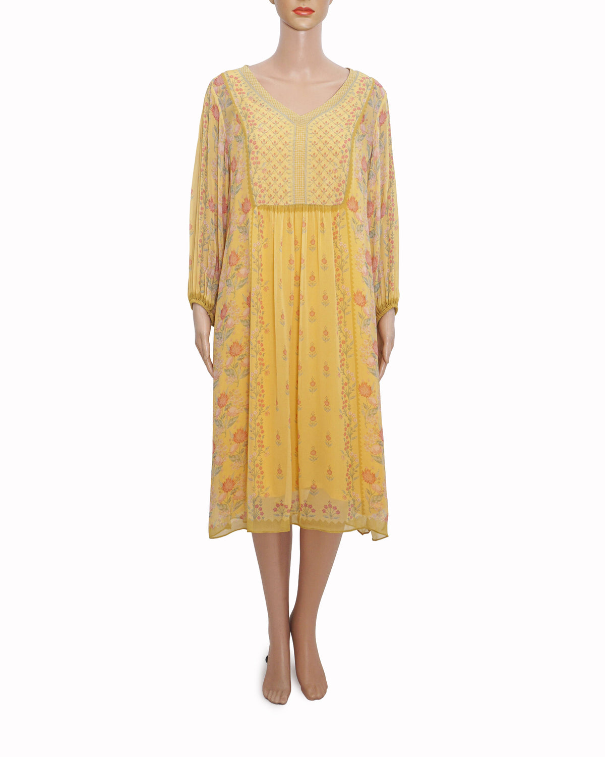Anita Dongre Yellow Floral Printed V-Neck Tunic Kurta
