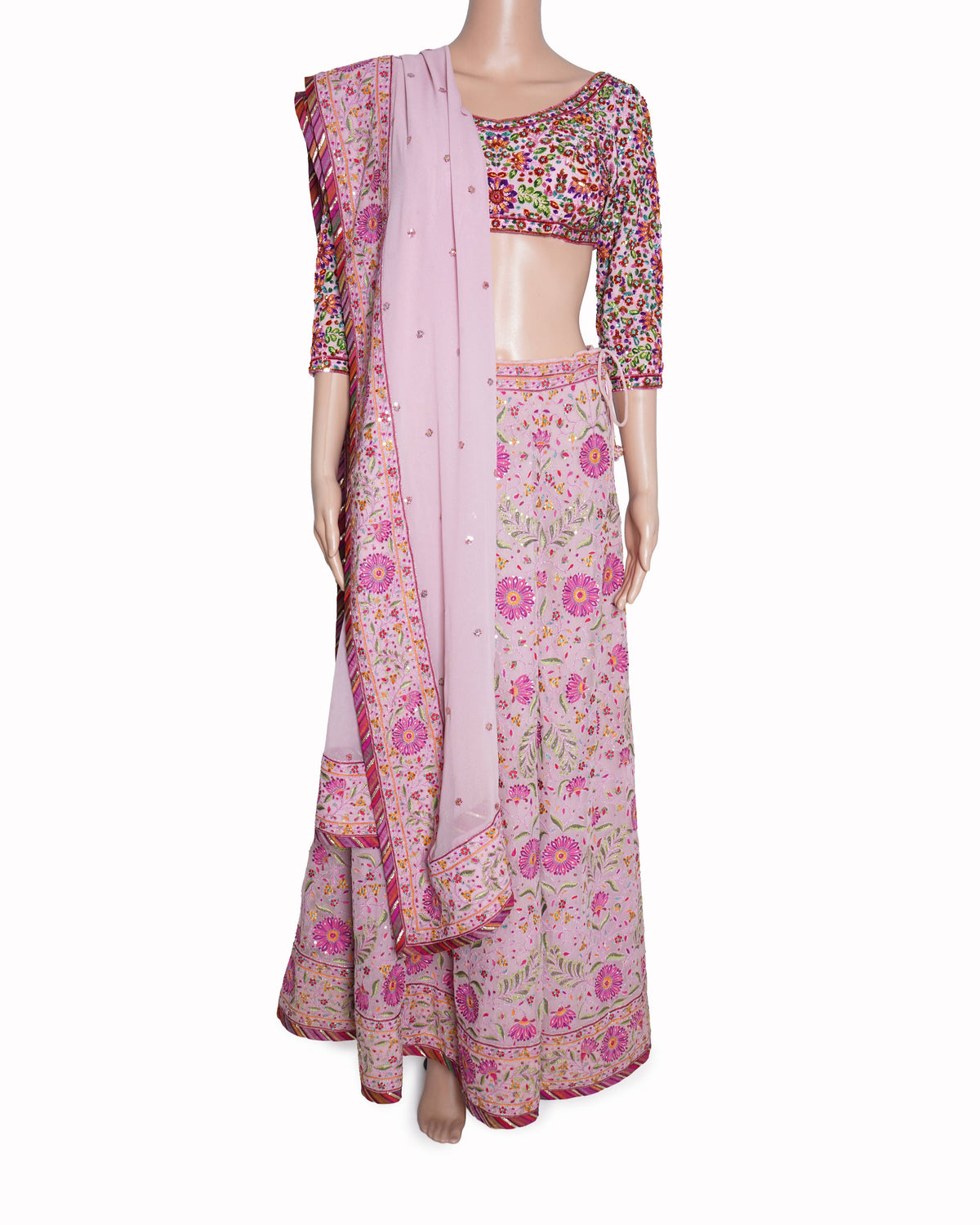 Abu Jani Sandeep Khosla pink embroidered lehenga set of 3
