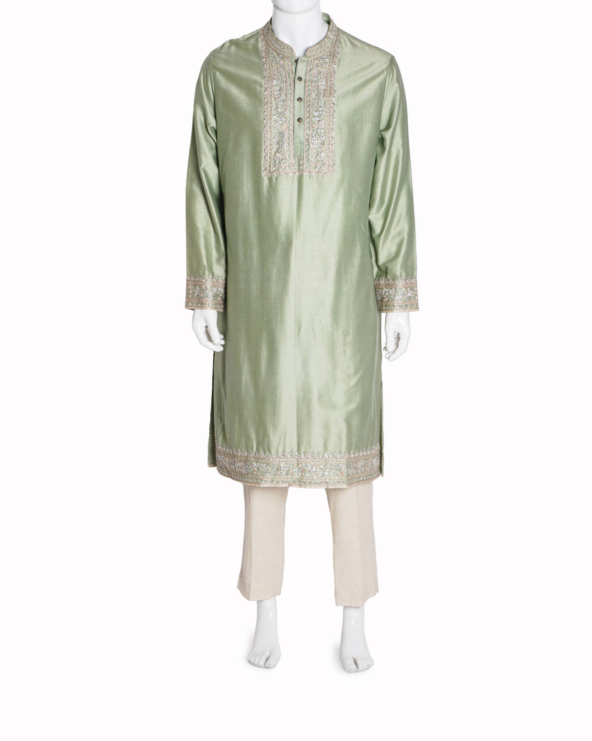 Anushree Reddy Mint Green Silk Embroidered Kurta Set