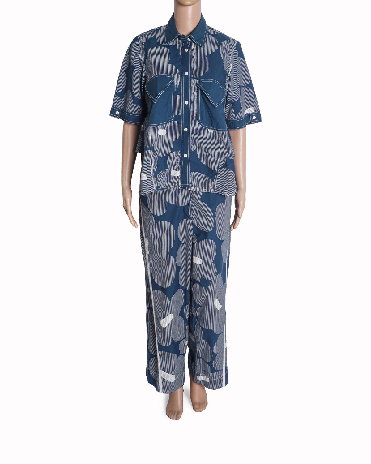 Lovebirds Blue & White Graphic Floral Striped Co-ord Set