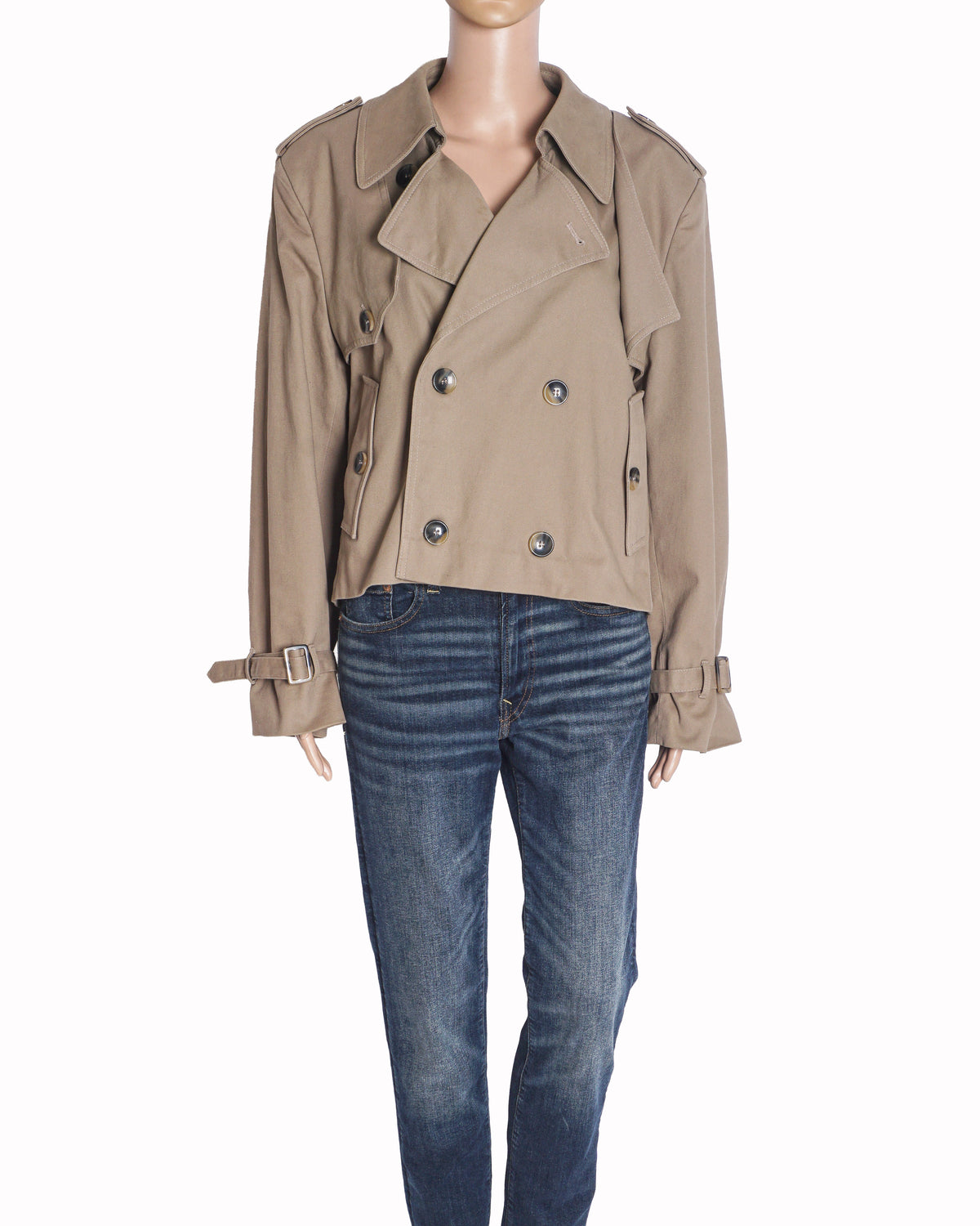 The Odder Side Turenne Short Trench Jacket in Beige