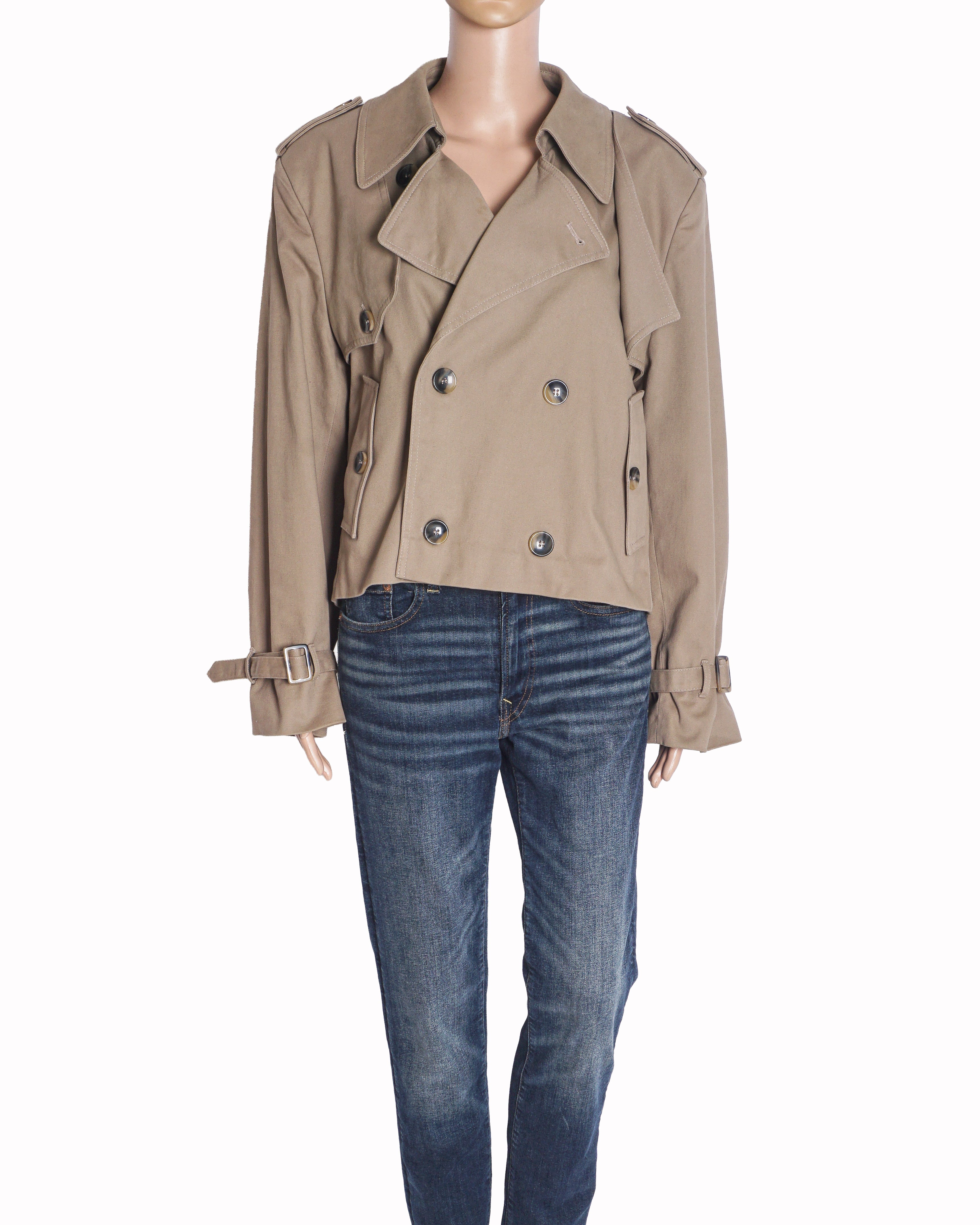 The Odder Side Turenne Short Trench Jacket in Beige