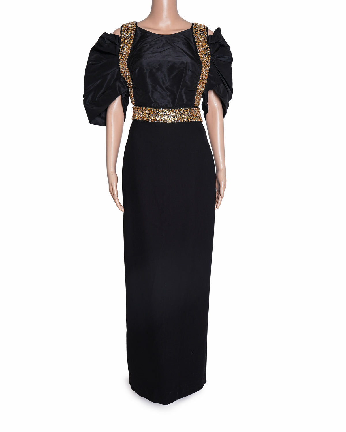 Ralph & Russo Cold Shoulder Puff Sleeve Gown In Black