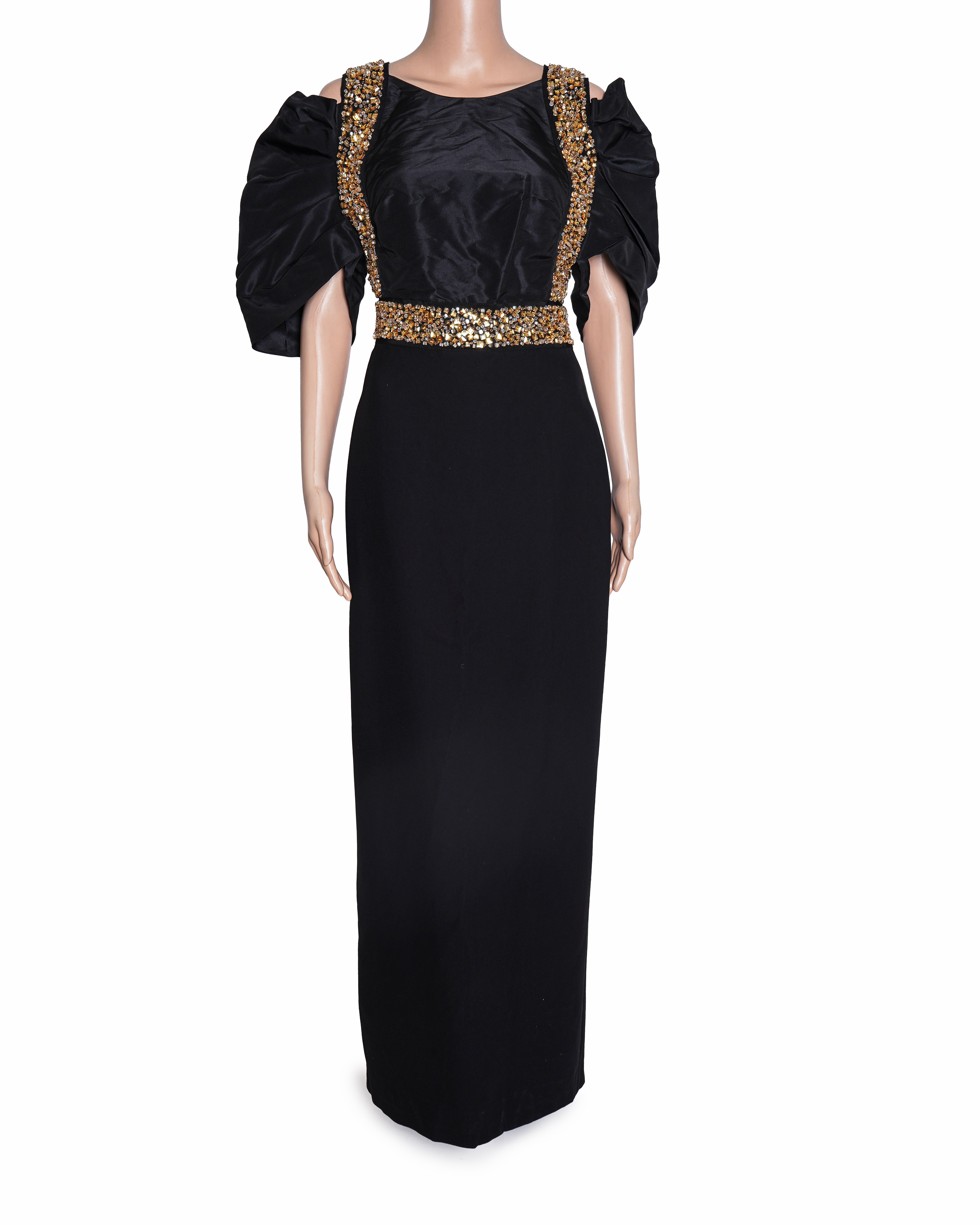 Ralph & Russo Cold Shoulder Puff Sleeve Gown In Black