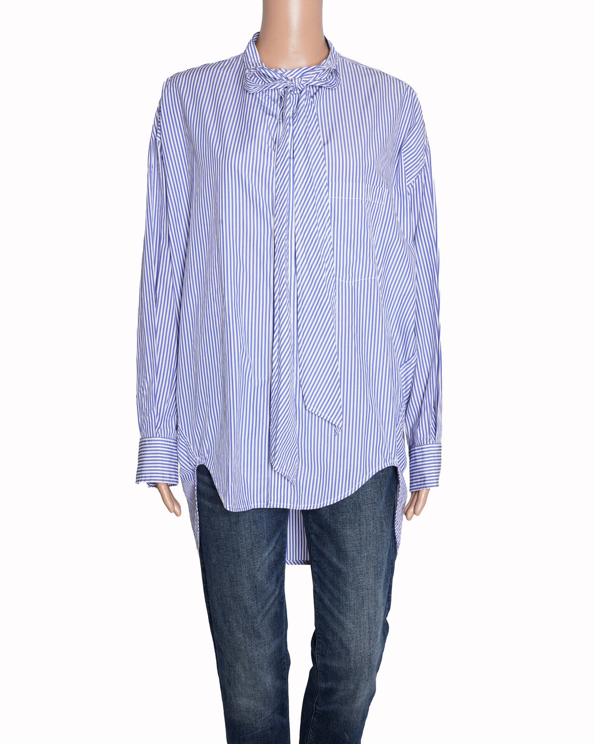 Balenciaga Bowtie Ribbon Long Sleeve Striped Tunic Shirt