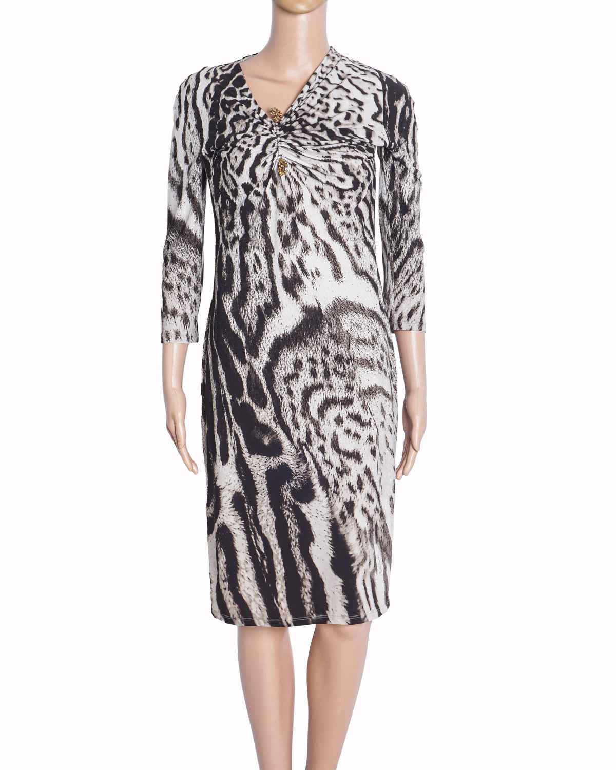 Roberto Cavalli Animal-Print Ruched Long-Sleeve Dress