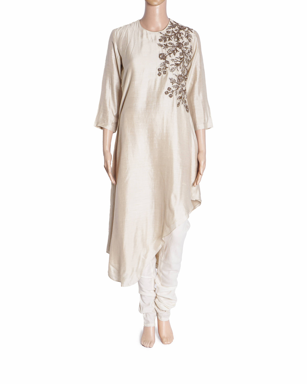 Jayanti Reddy Champagne Silk Embroidered Tunic Set