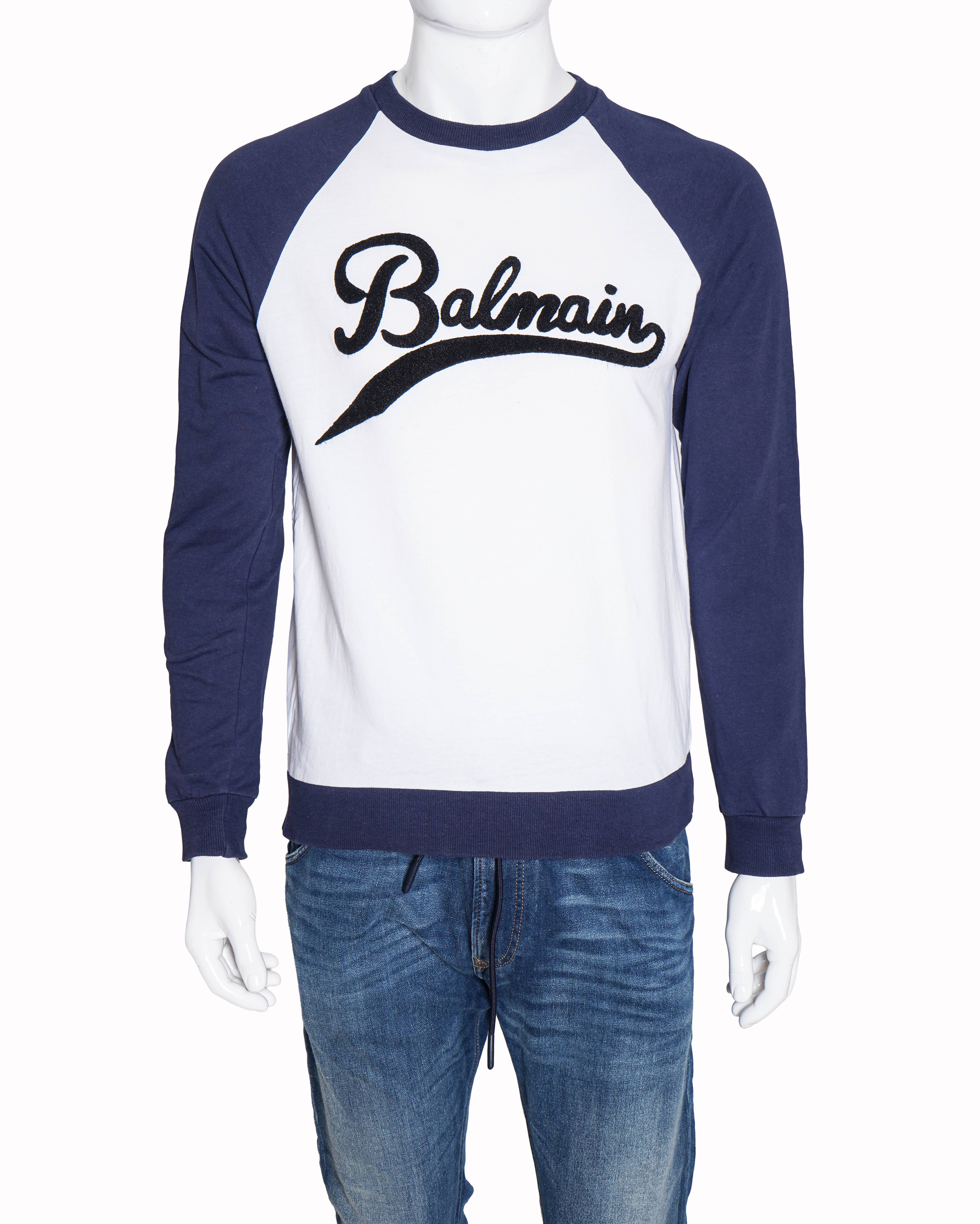 Balmain Paris Men's Navy & White Raglan Logo Pullover