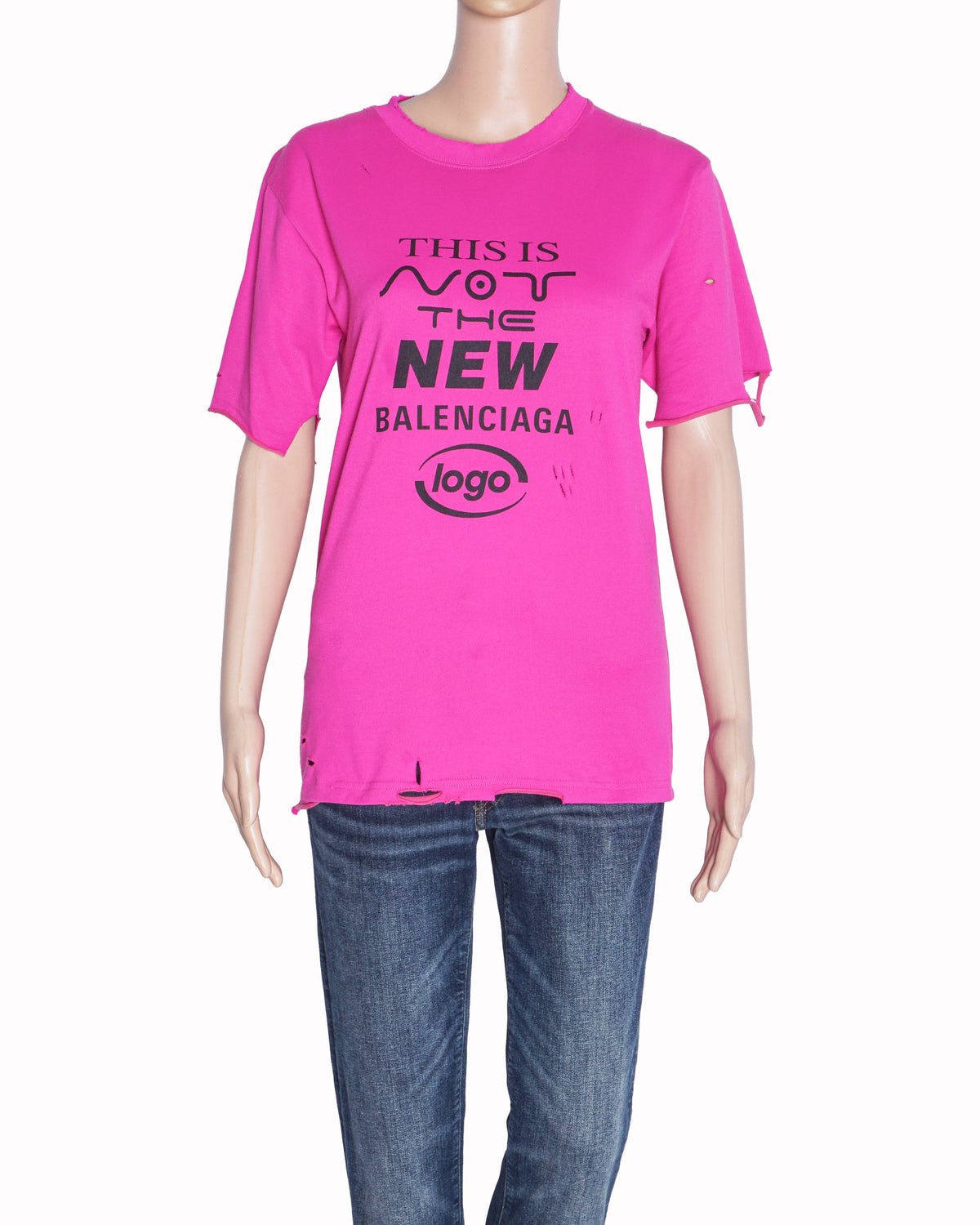 Balenciaga Pink Distressed "Not The New Logo" T-Shirt