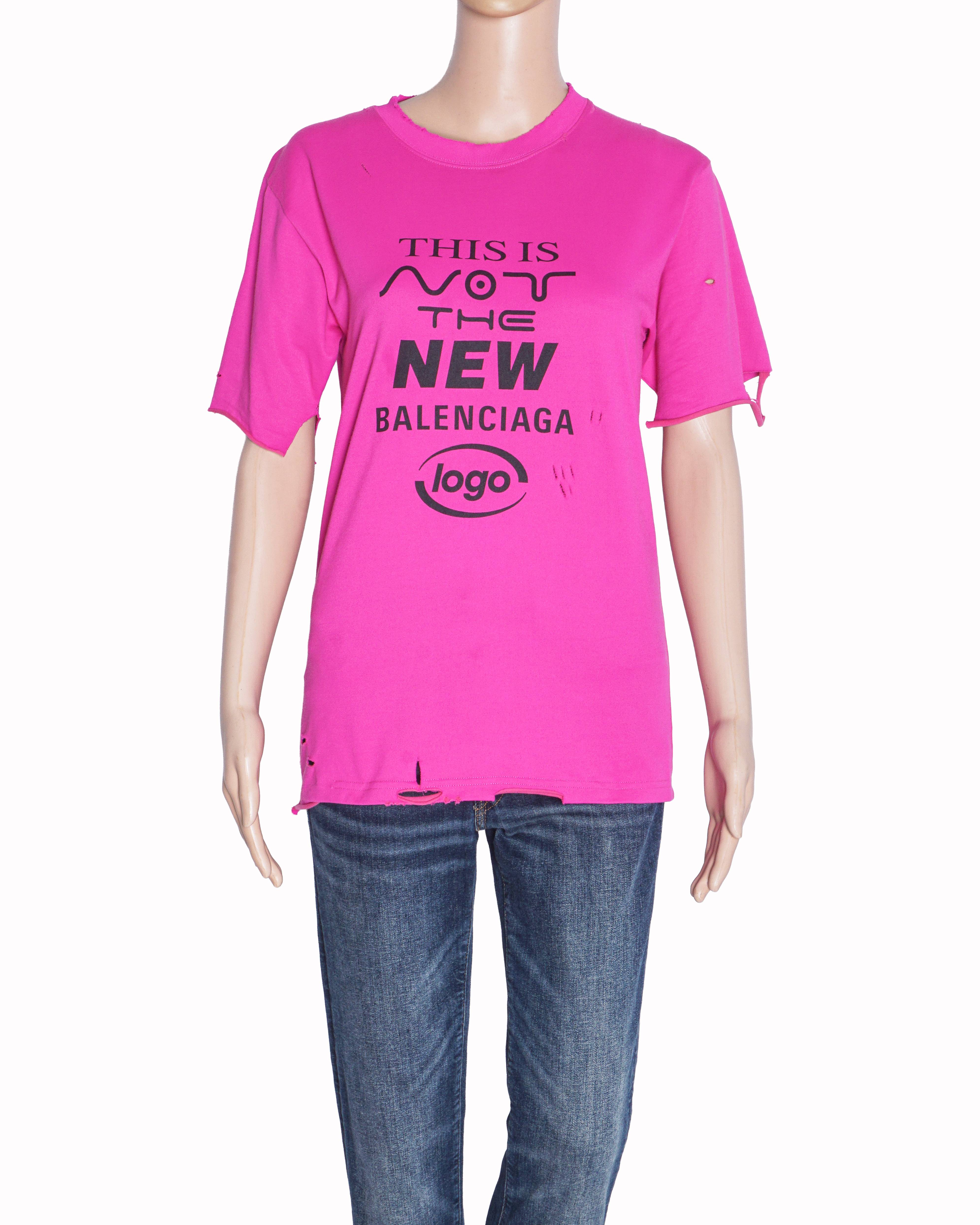 Balenciaga Pink Distressed "Not The New Logo" T-Shirt