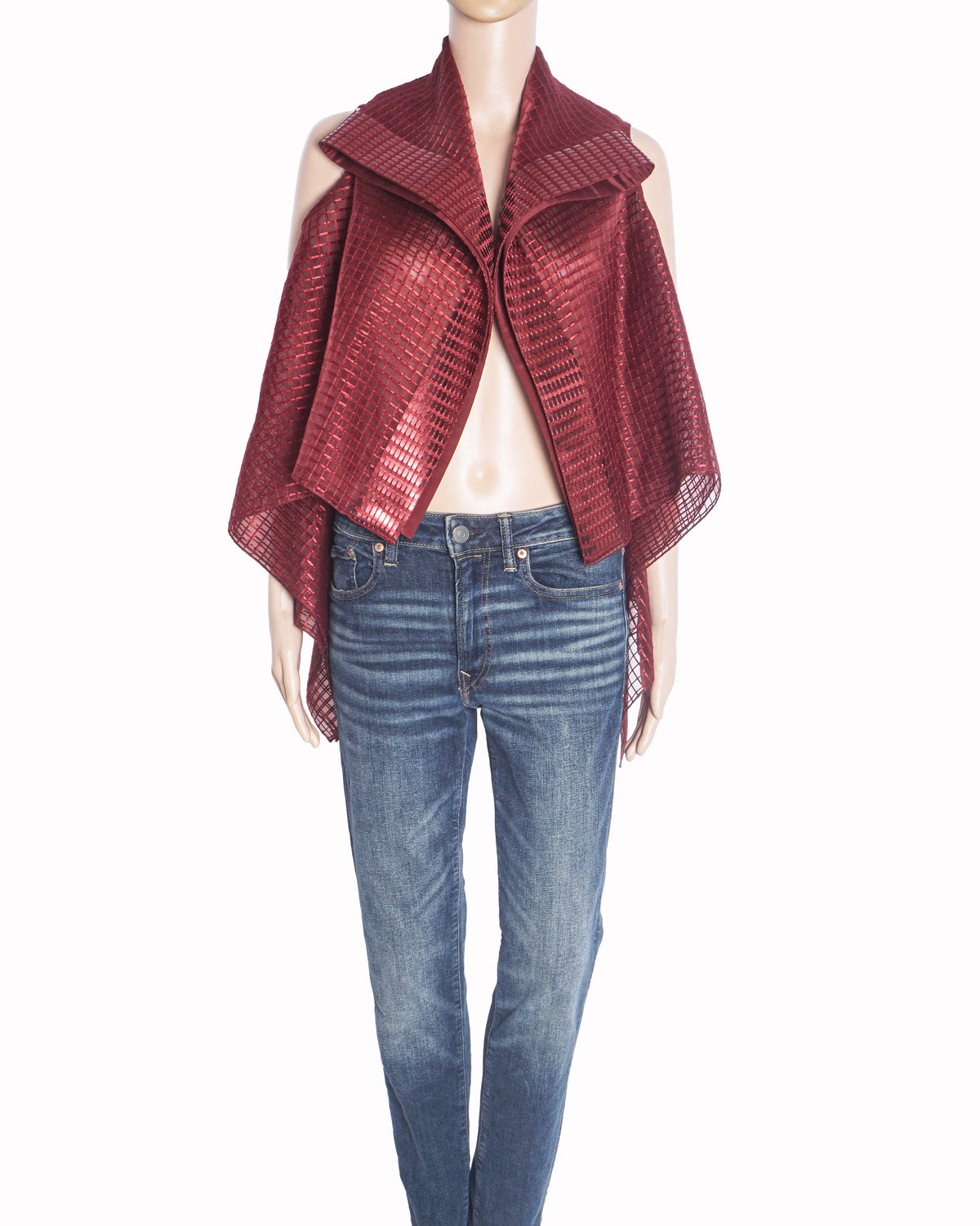Amit Aggarwal Metallic Red Sheer Checkered Sculpted Jacket