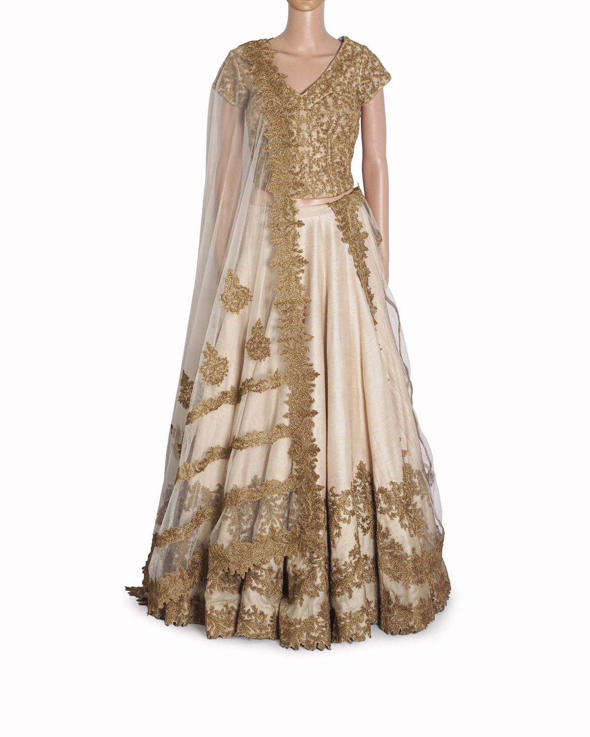 Shantanu & Nikhil Cream & Gold Embroidered Lehenga Set