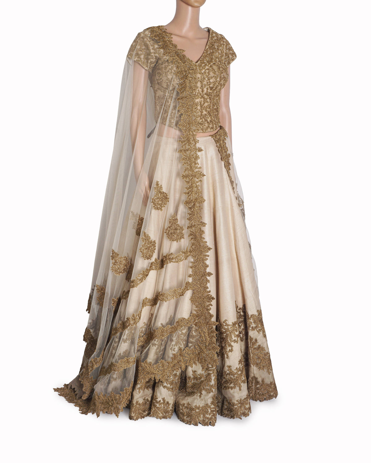 Shantanu & Nikhil Cream & Gold Embroidered Lehenga Set