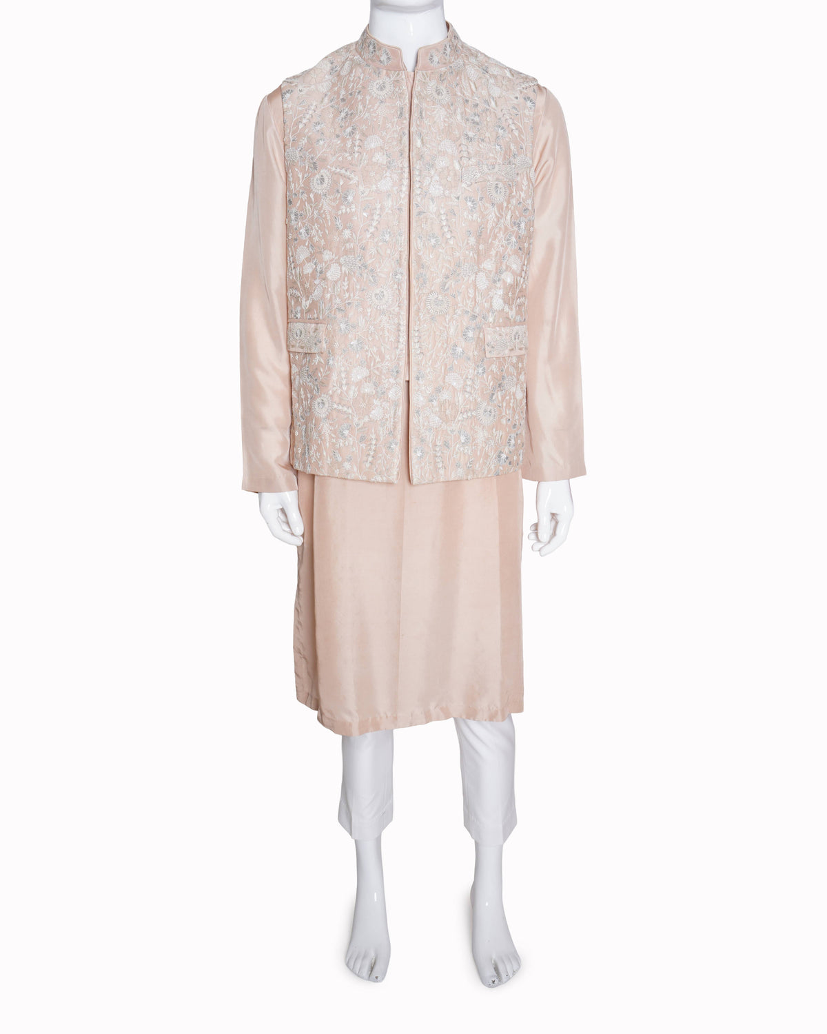 Anamika khanna Light Pink embroidered shervani set of 2 with vest