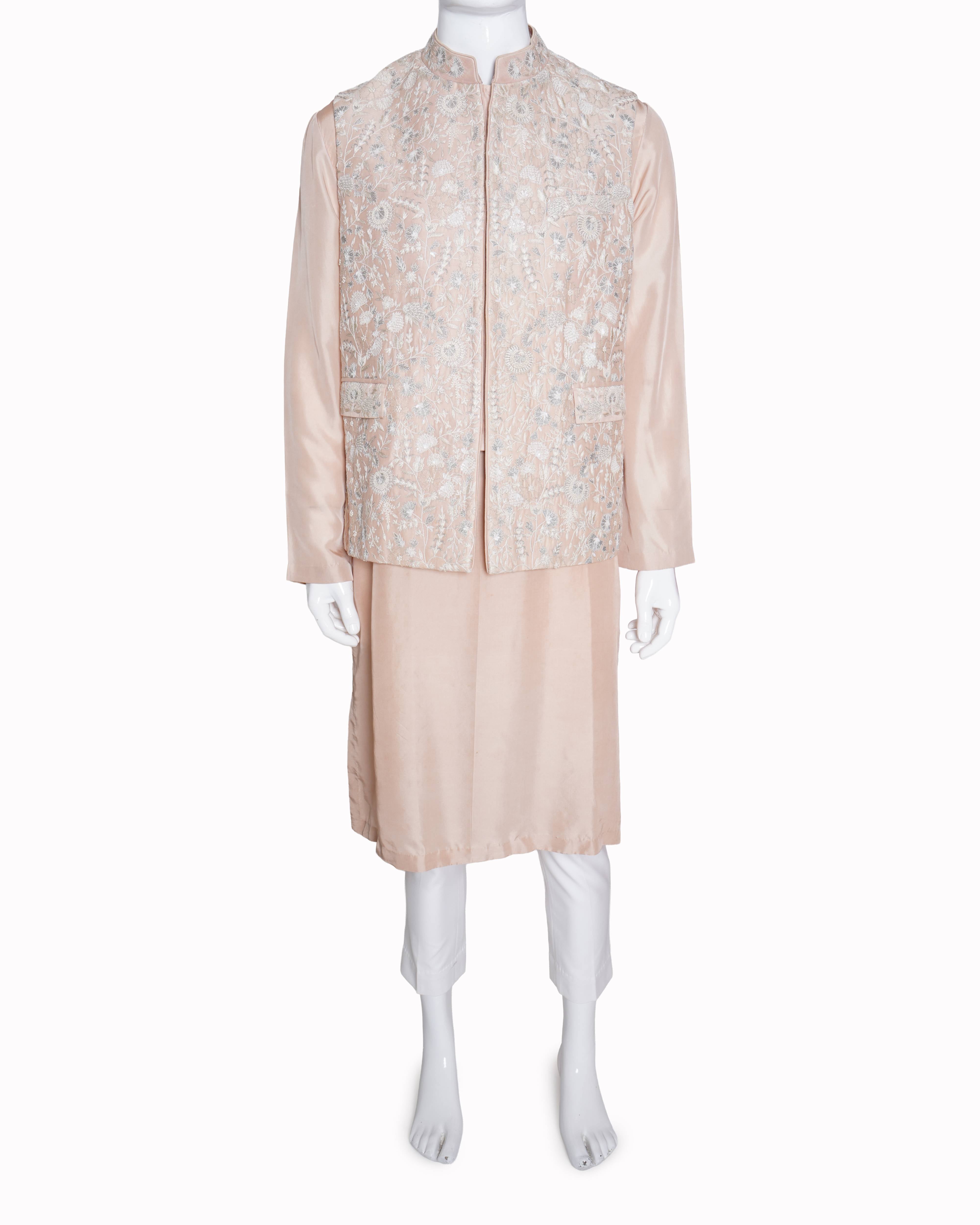 Anamika khanna Light Pink embroidered shervani set of 2 with vest