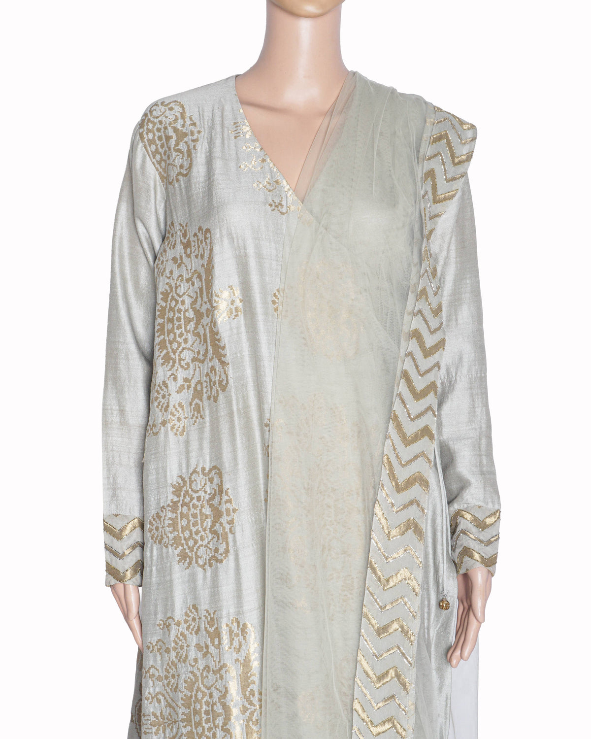 Neeta Lulla Grey and Gold Foil Print Angrakha Suit Set