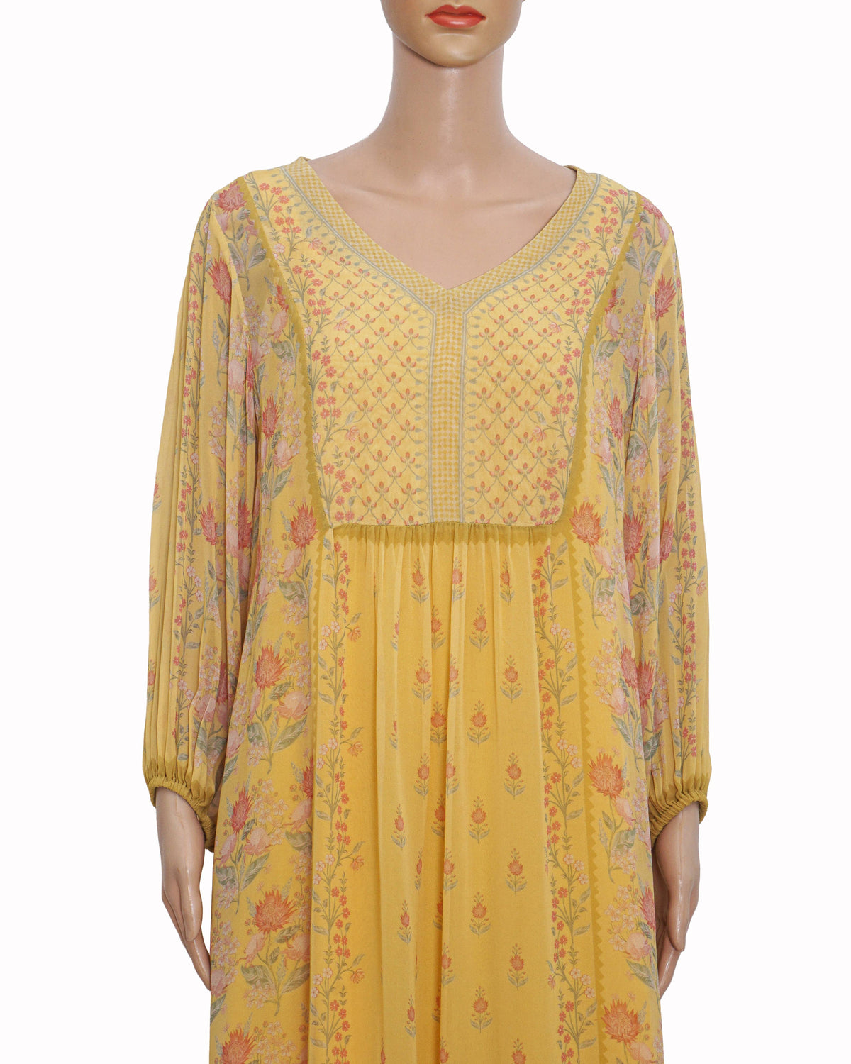 Anita Dongre Yellow Floral Printed V-Neck Tunic Kurta