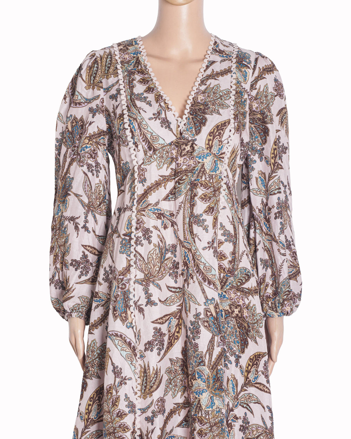 ALÉMAIS Estella Paisley Print V-Neck Linen Midi Dress