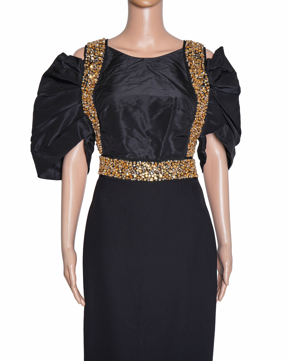 Ralph & Russo Cold Shoulder Puff Sleeve Gown In Black