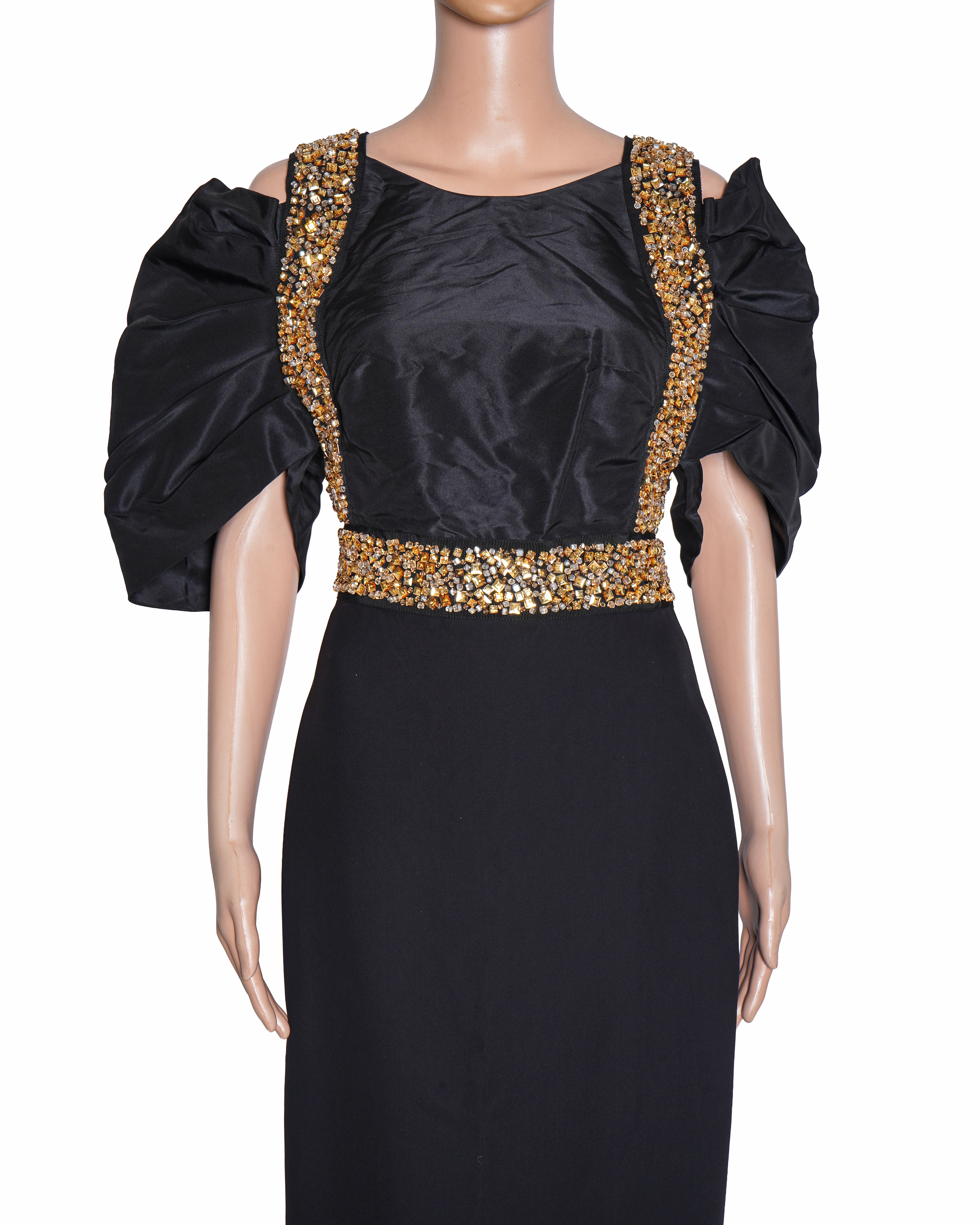 Ralph & Russo Cold Shoulder Puff Sleeve Gown In Black