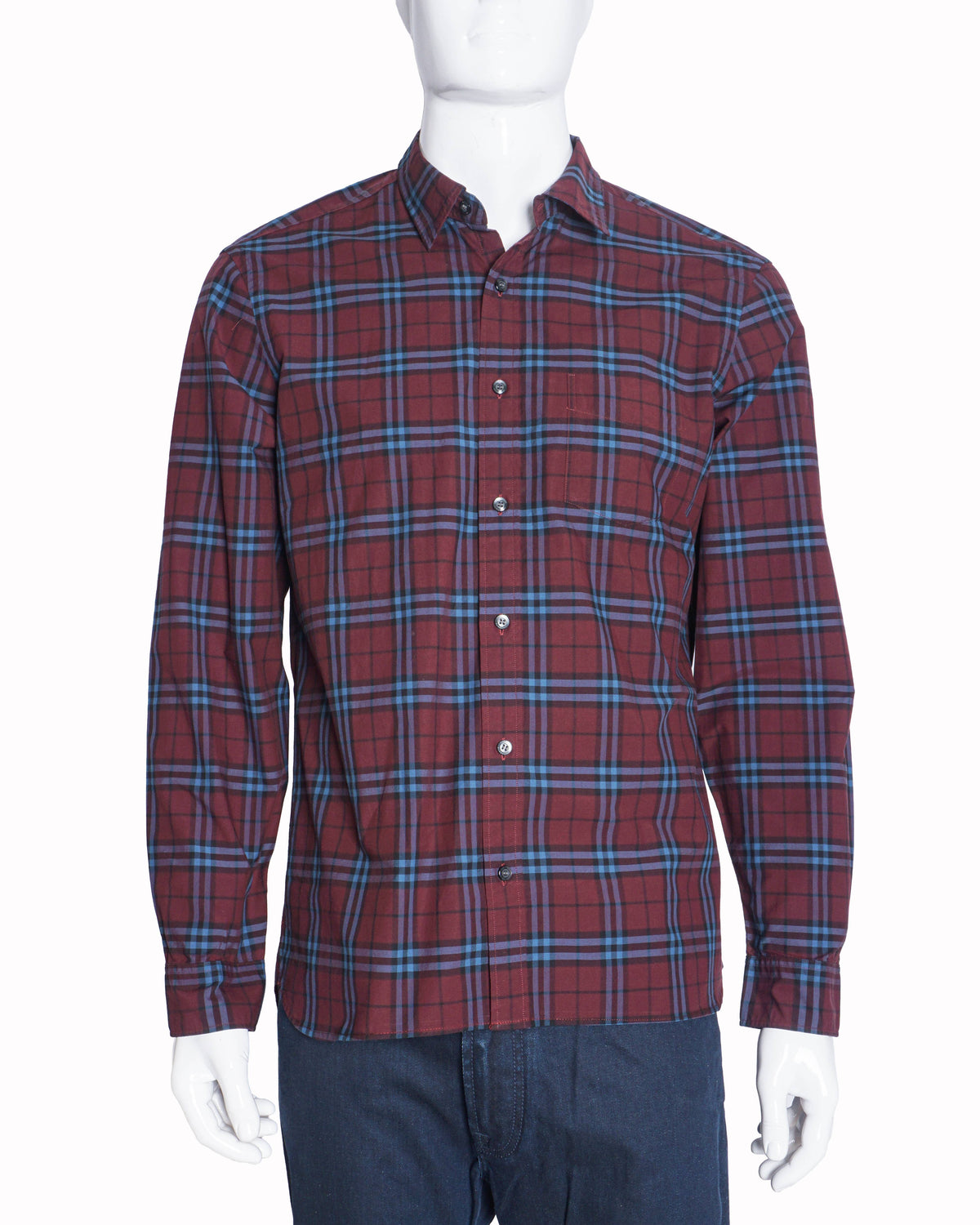 Burberry Men's Burgundy & Blue Large Checked Shirt