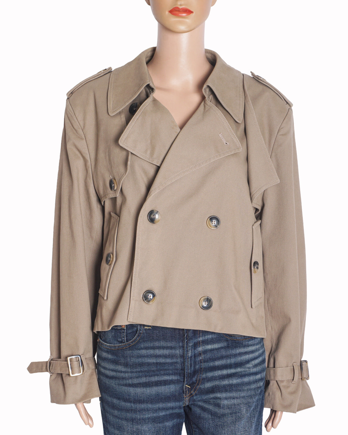 The Odder Side Turenne Short Trench Jacket in Beige