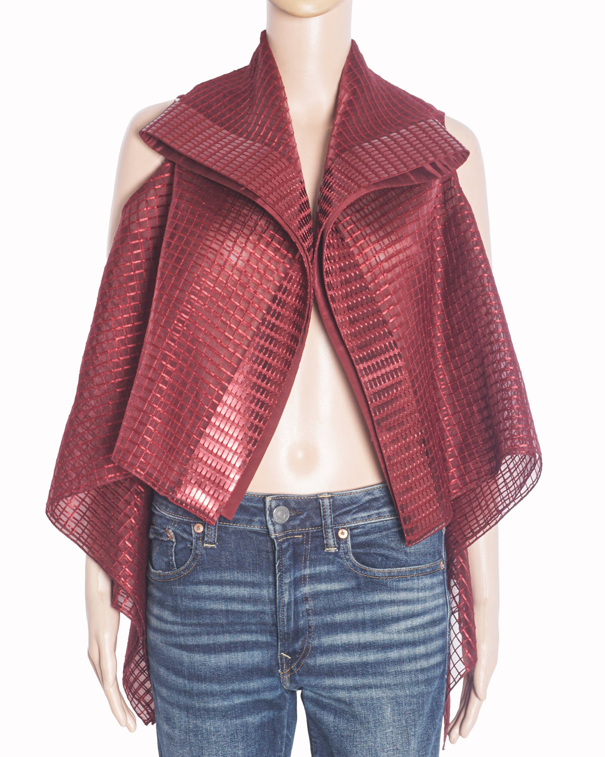 Amit Aggarwal Metallic Red Sheer Checkered Sculpted Jacket
