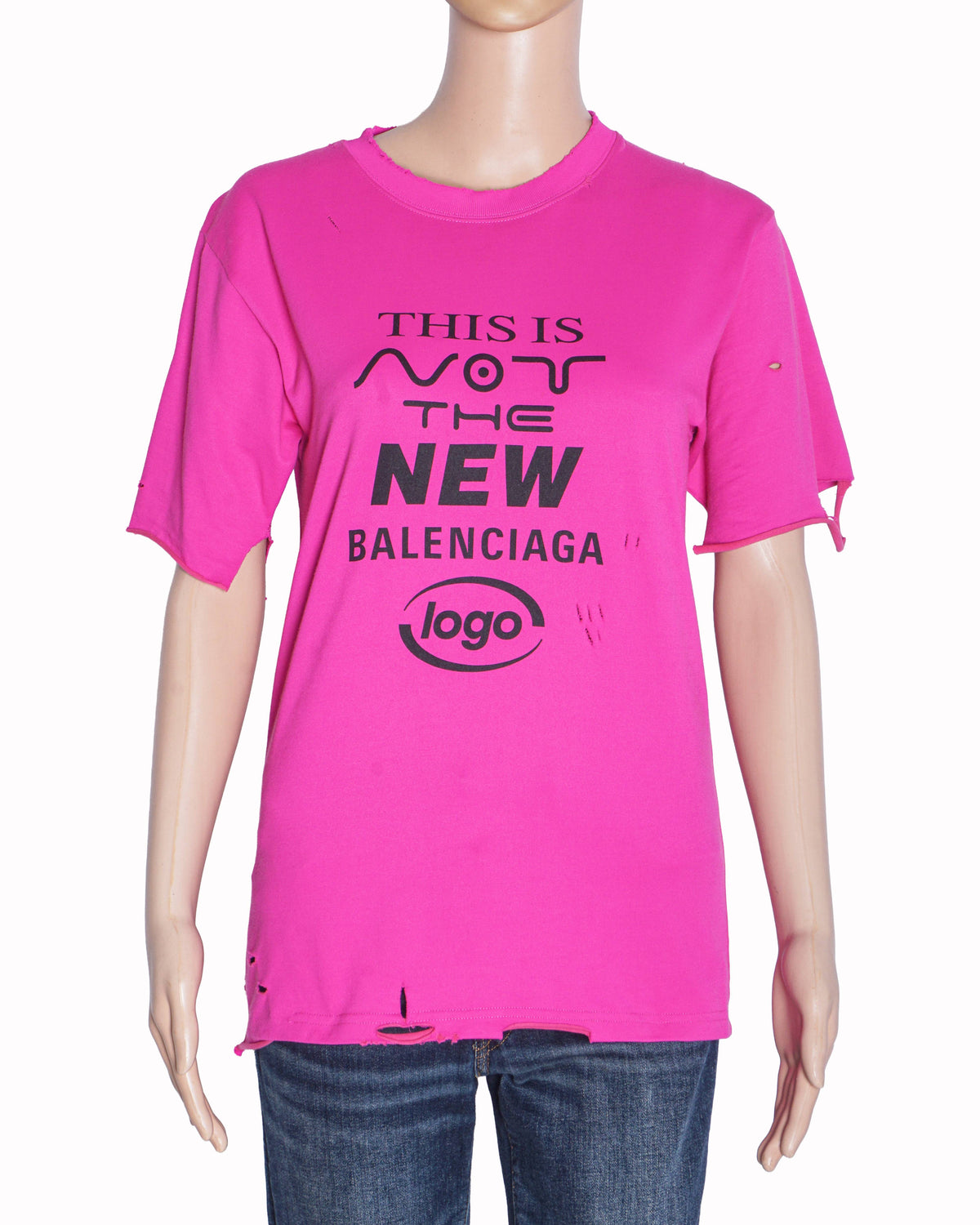 Balenciaga Pink Distressed "Not The New Logo" T-Shirt