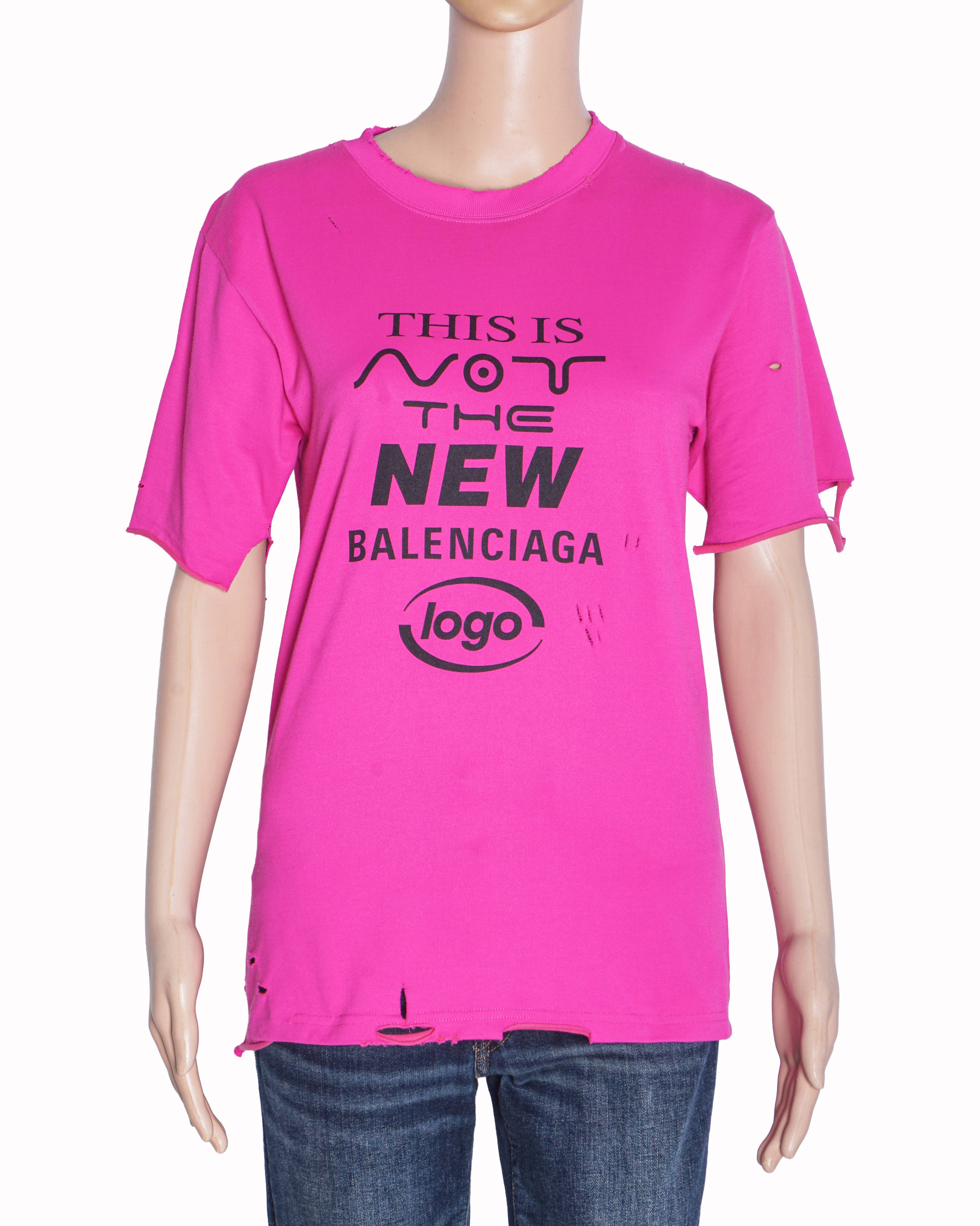 Balenciaga Pink Distressed "Not The New Logo" T-Shirt
