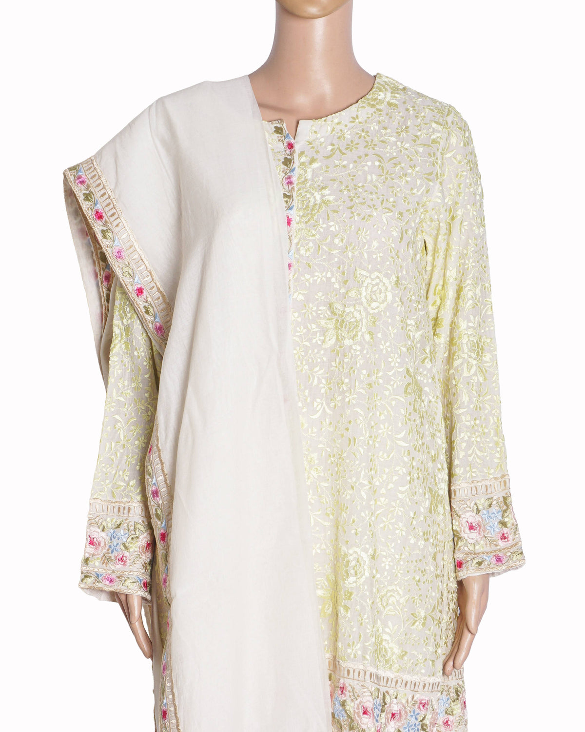 Iqbal Hussain Ivory Floral Embroidered Tunic & Dhoti Set