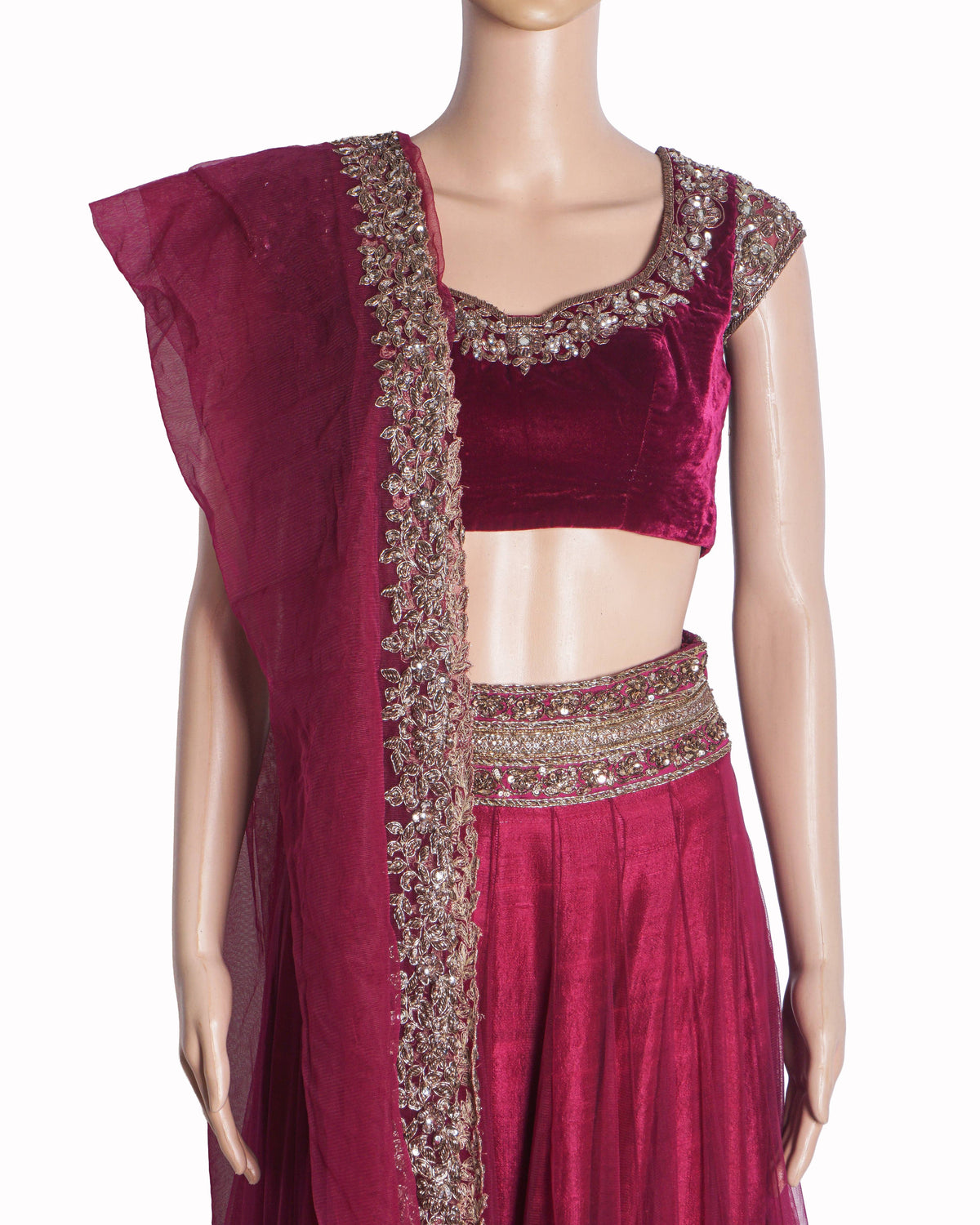 Manish Malhotra Magenta Heavy Velvet Embroidered Lehenga Set