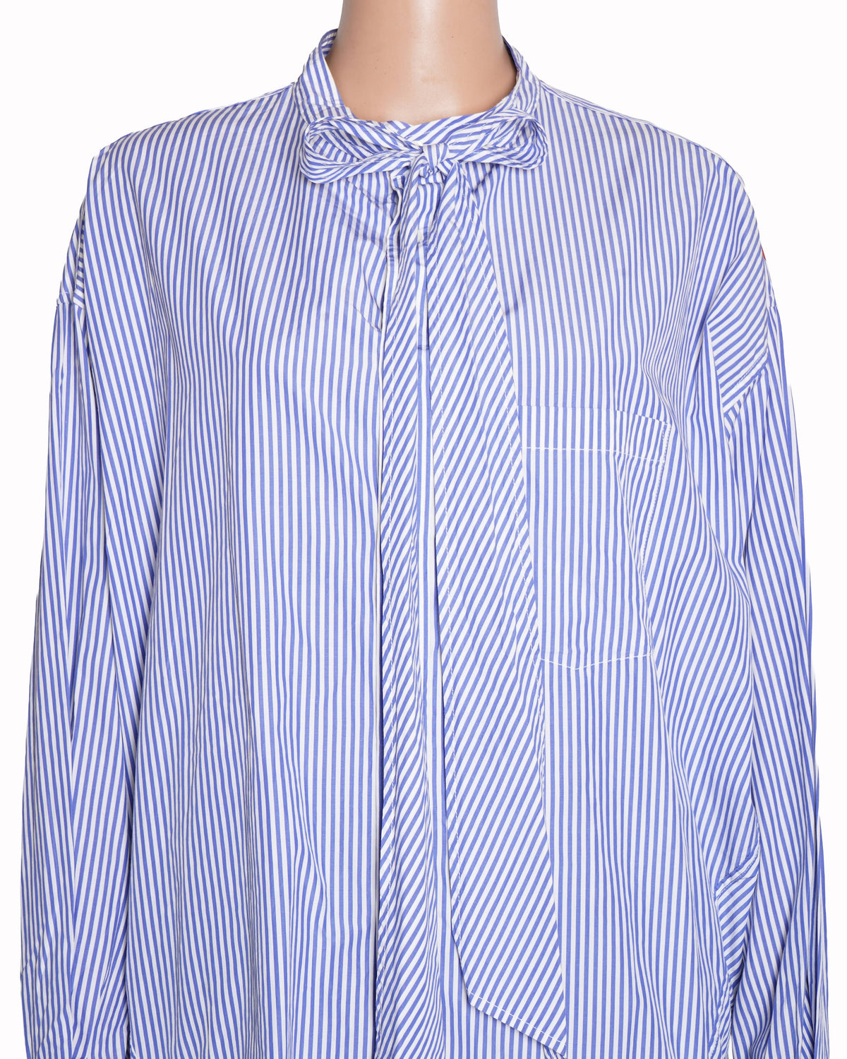 Balenciaga Bowtie Ribbon Long Sleeve Striped Tunic Shirt