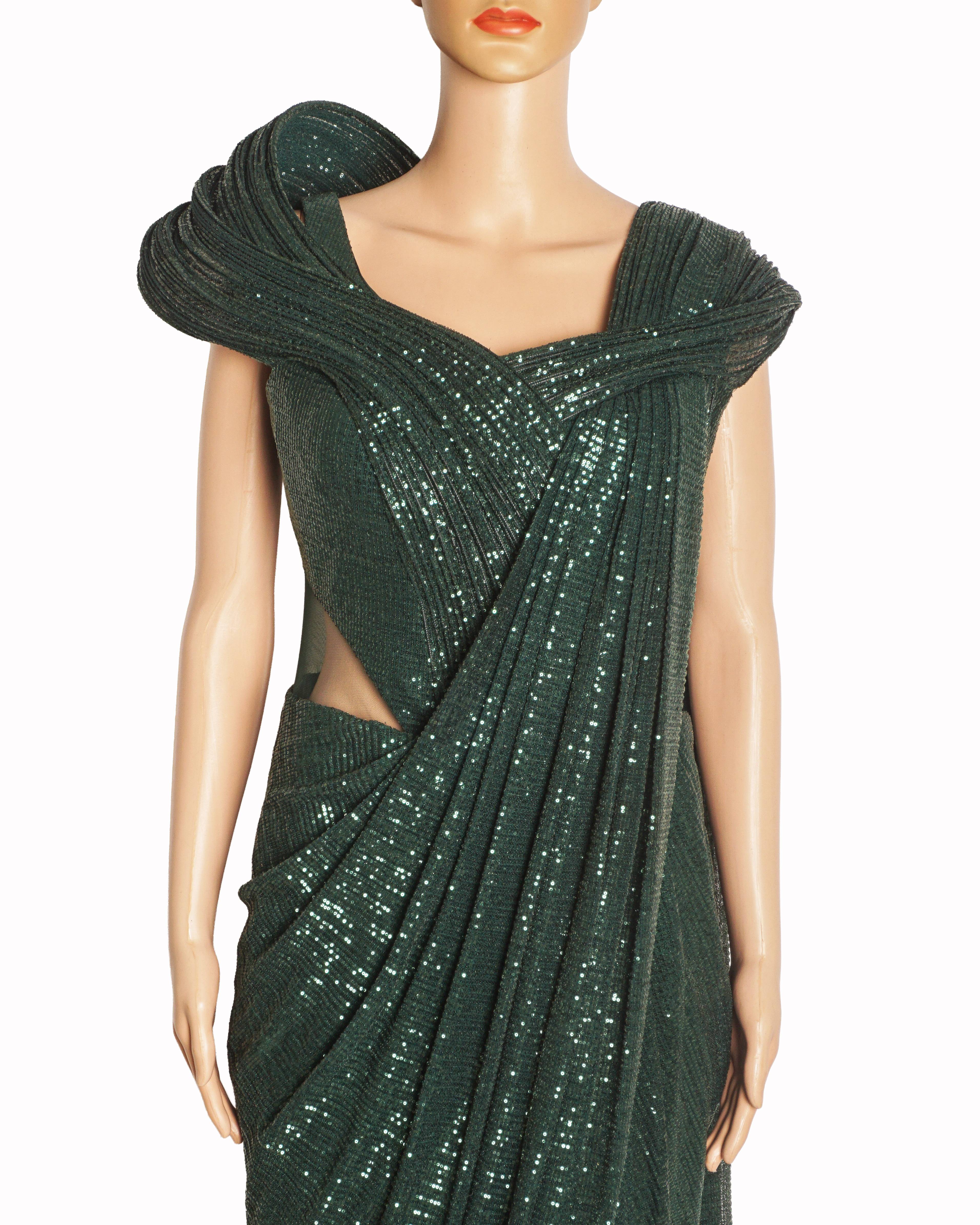 Gaurav Gupta Emerald Green Sequined Sculpted Gown