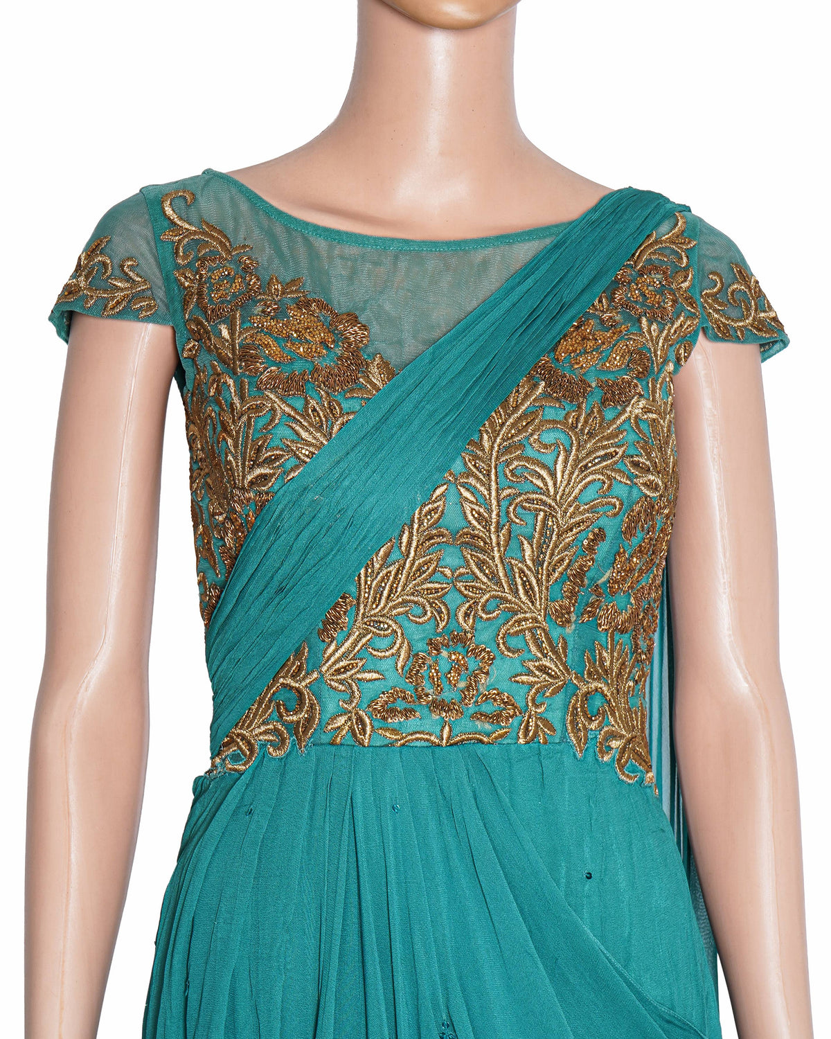 Adi By Aditya Khandelwal Turquoise Green Embroidered Saree Gown