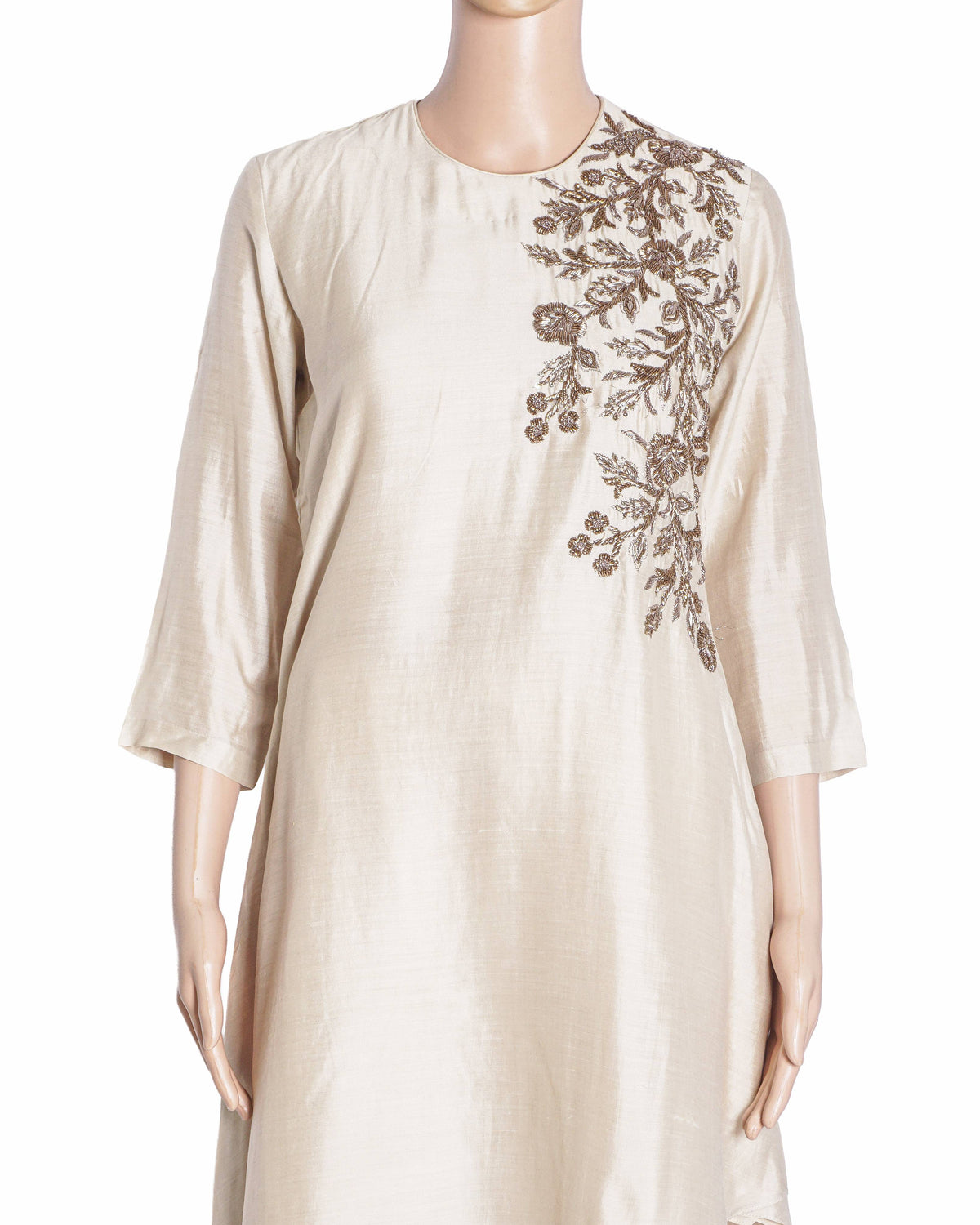 Jayanti Reddy Champagne Silk Embroidered Tunic Set